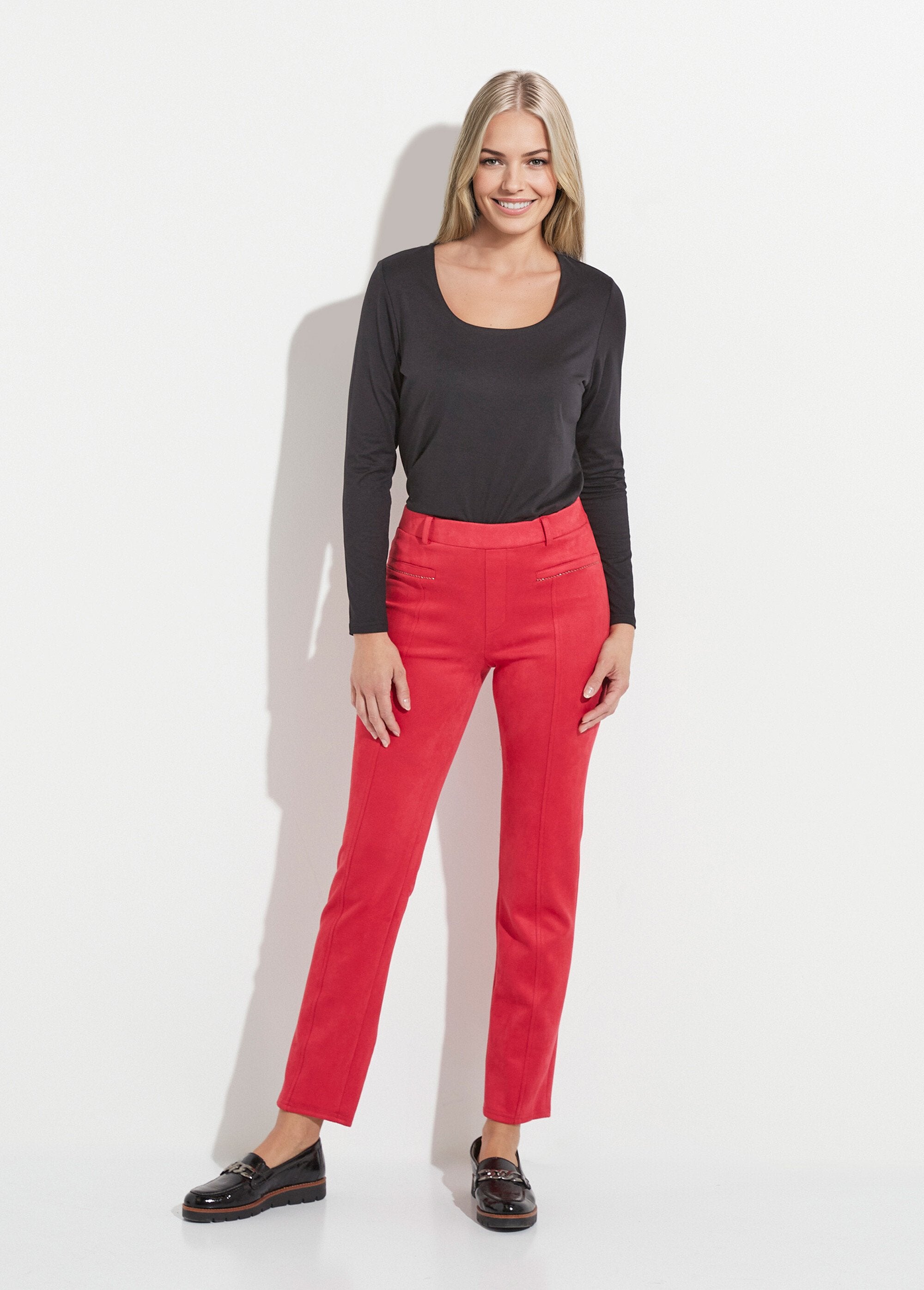 Calça_reta_de_camurça_com_cós_elástico_e_barriga_lisa_Tomette_SF1_slim