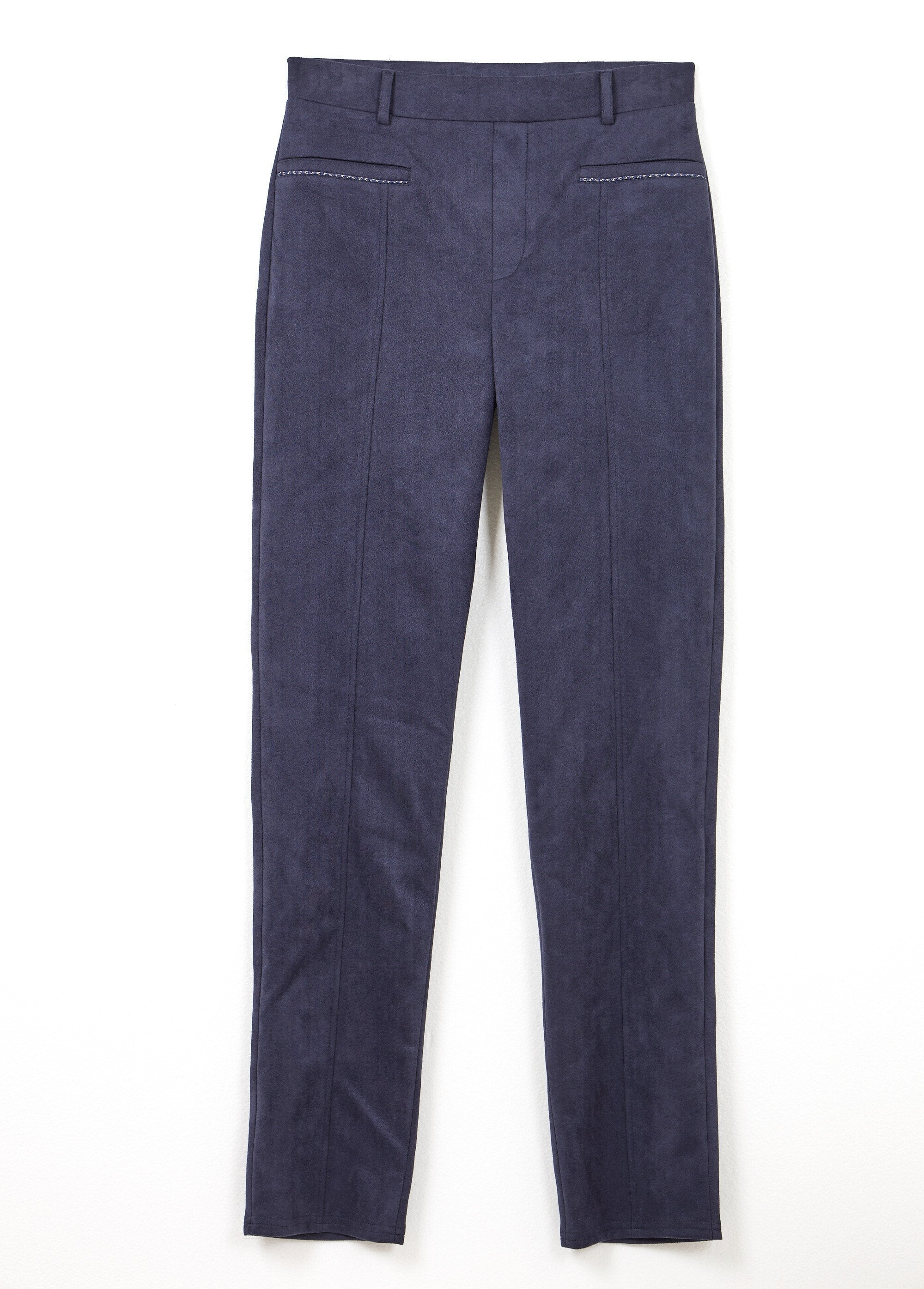Calça_reta_de_camurça_com_cós_elástico_e_barriga_lisa_Marine_AP1_slim