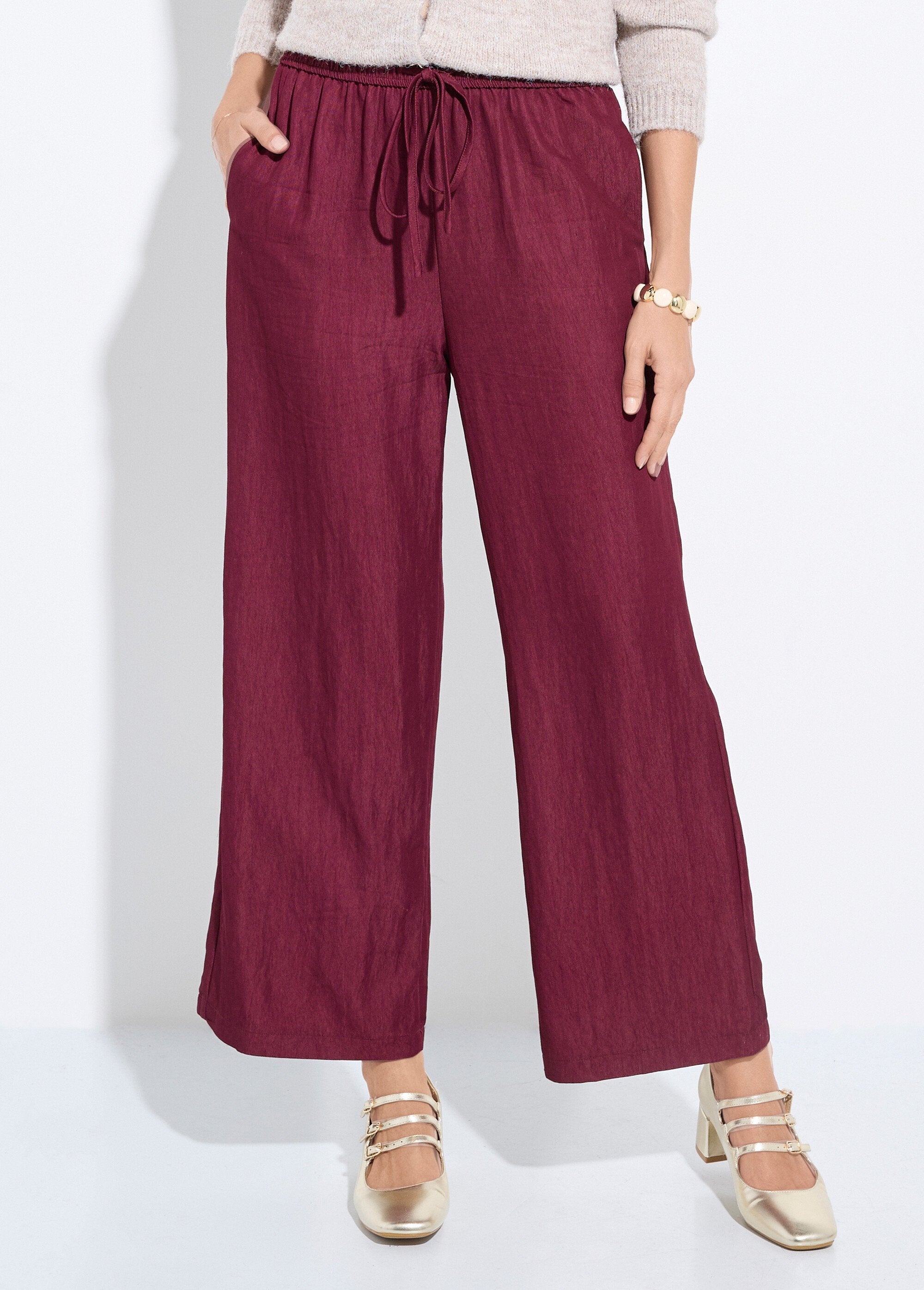 Pantalon_fluide_élastiqué_twill_uni_Bordeaux_FA1_slim