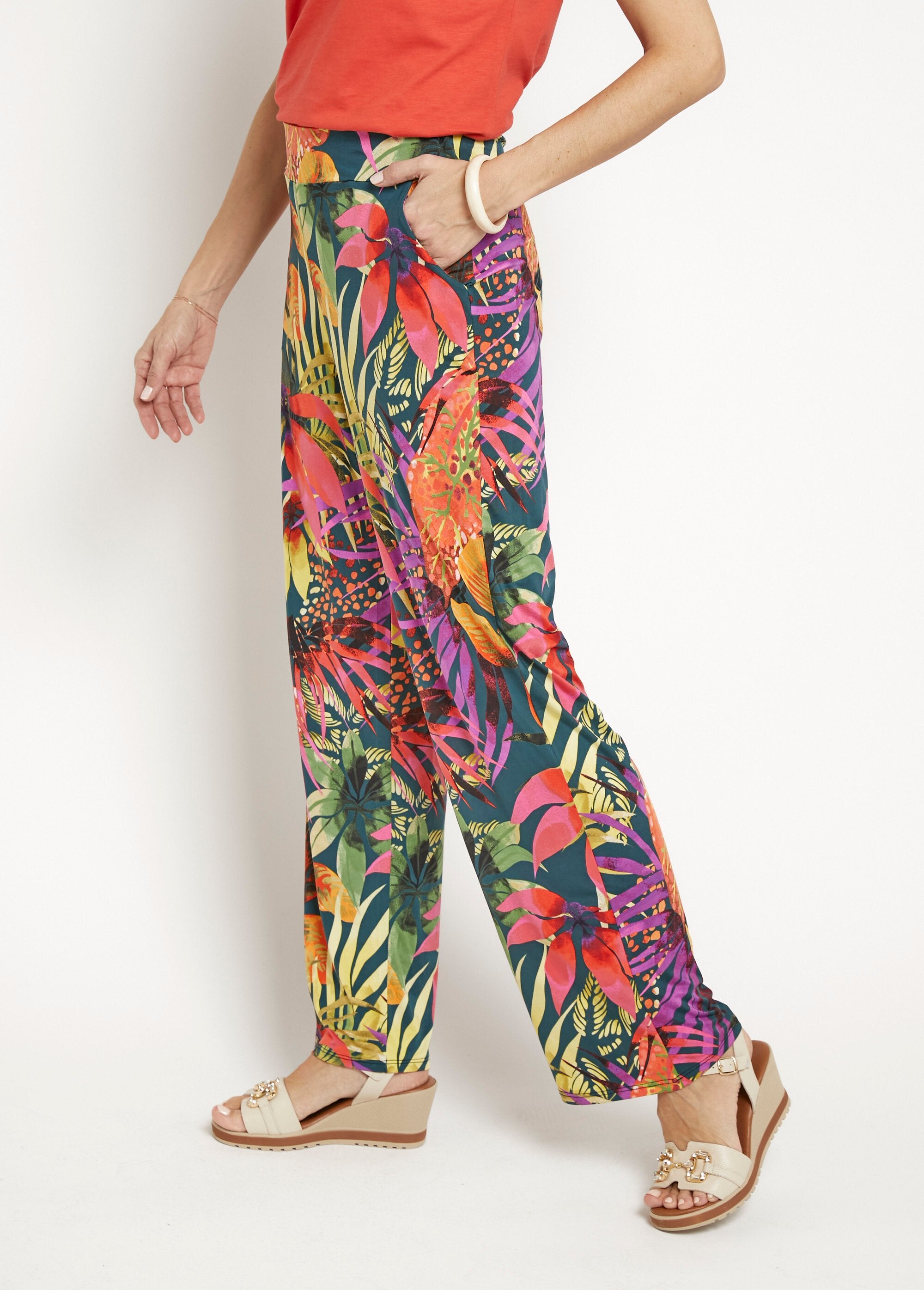 Calça_elástica_fluida,_floral_tropical_Multicolore_GA1_slim