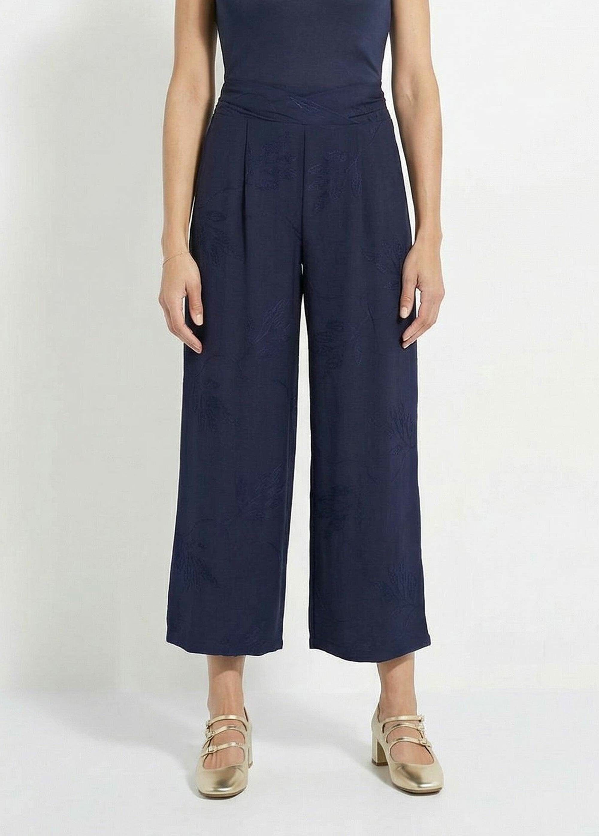 Pantalon_large_élastiqué_brodé_feuillage_Marine_FA1_slim