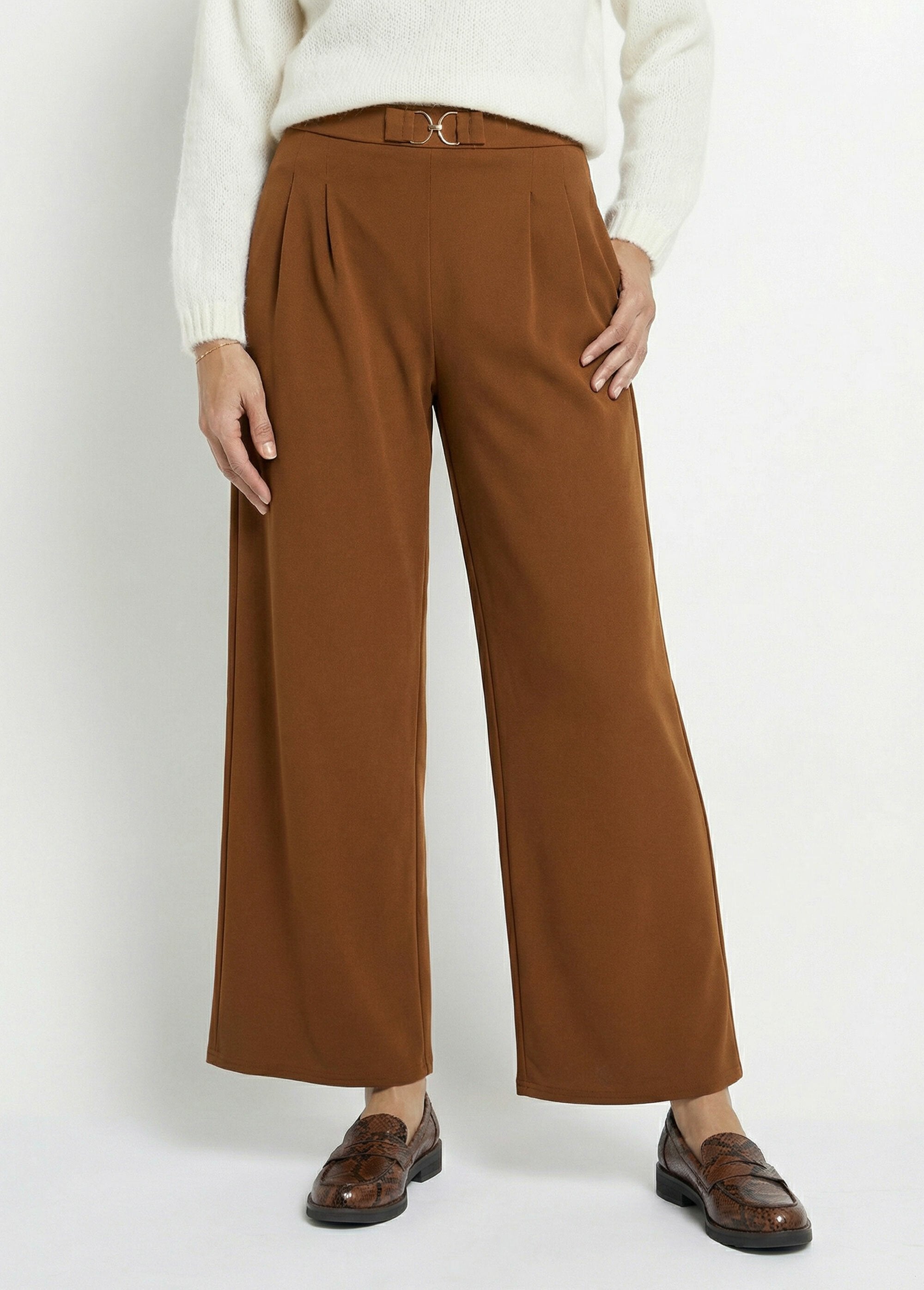 Pantalon_large_maille_détail_chic_métal_Tabac_FA1_slim