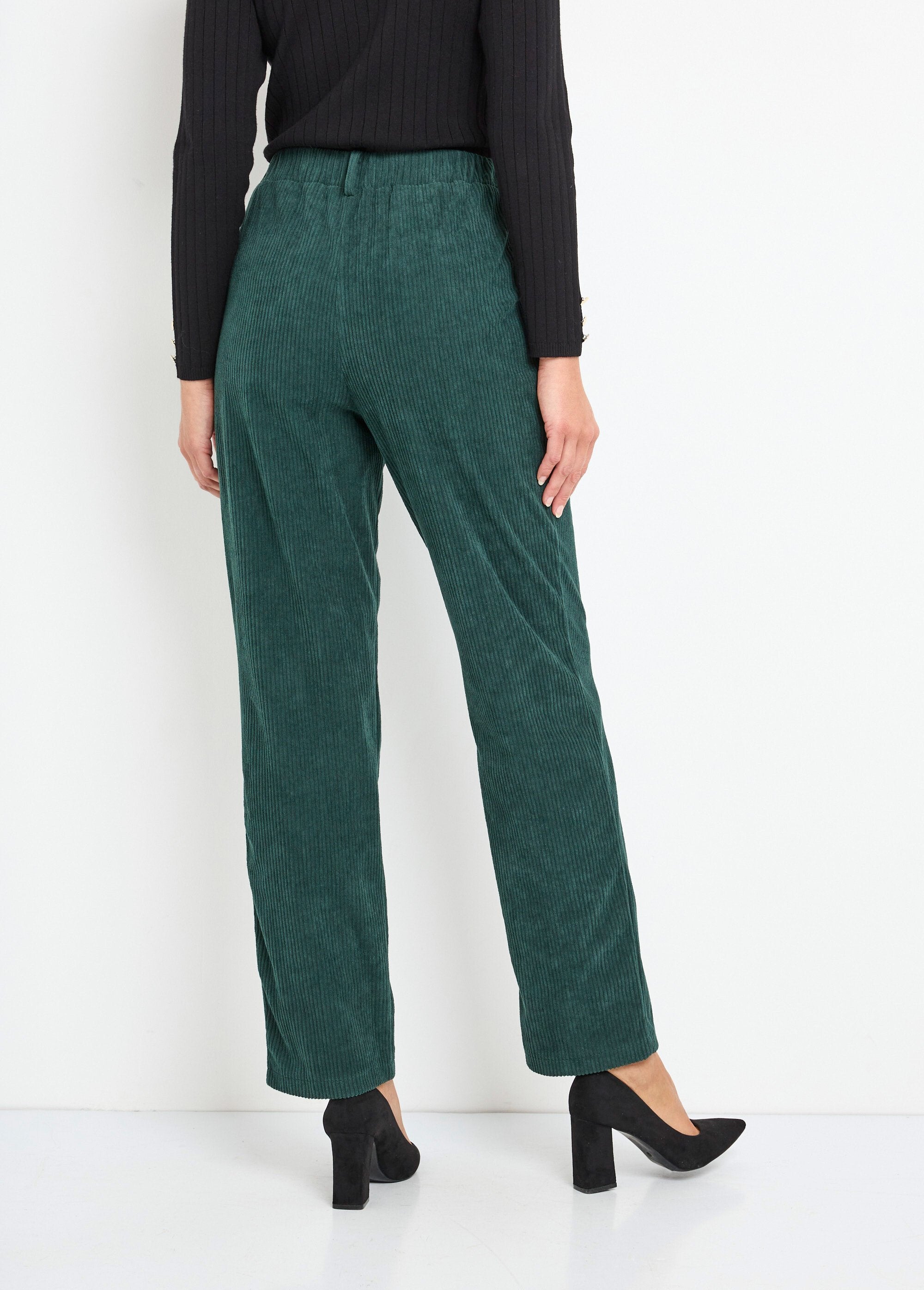 Pantalon_velours_côtelé_taille_élastiquée_Vert_DO1_slim