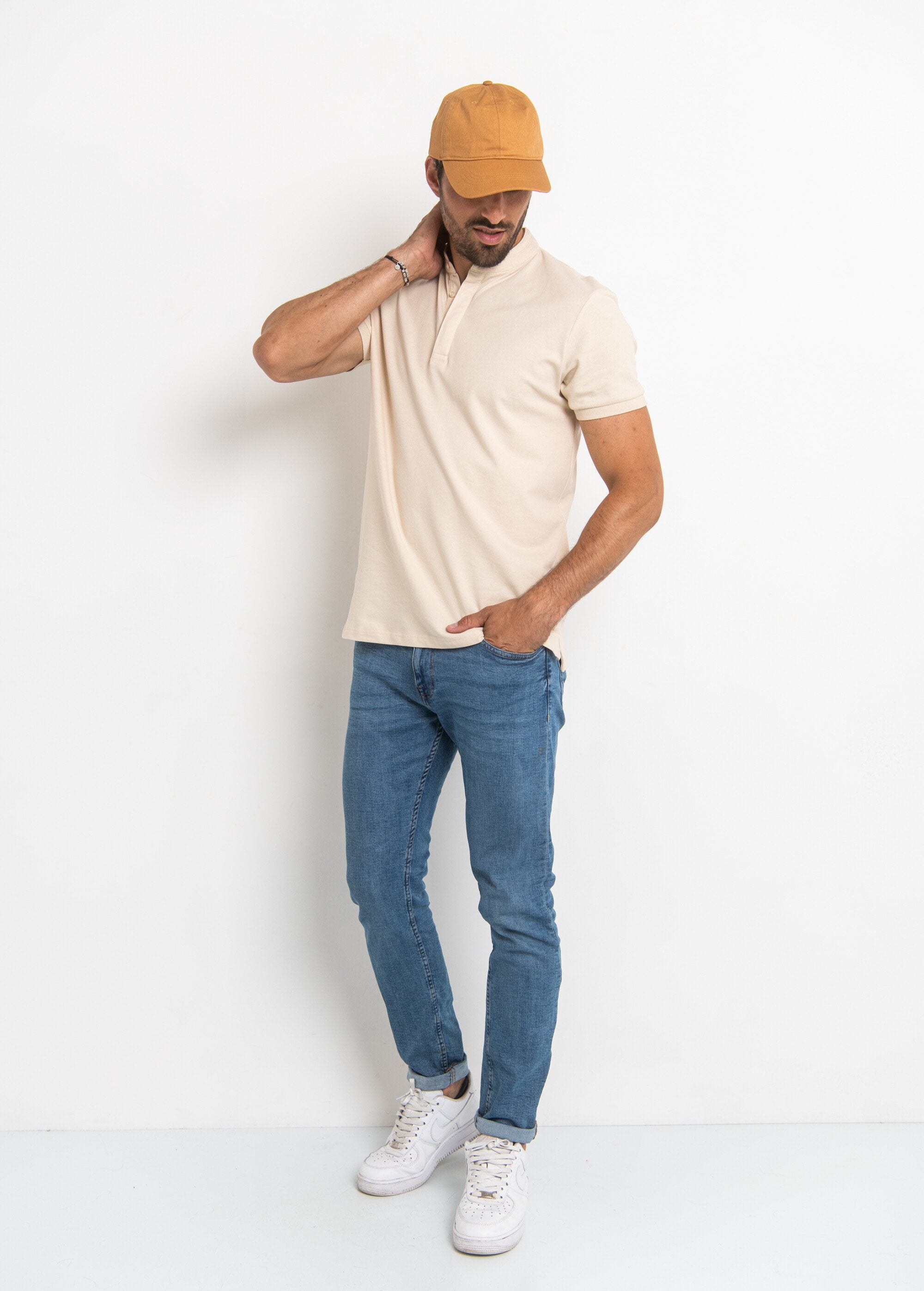 Camisa_polo_manga_curta_com_gola_mandarim_Beige_SF1_slim