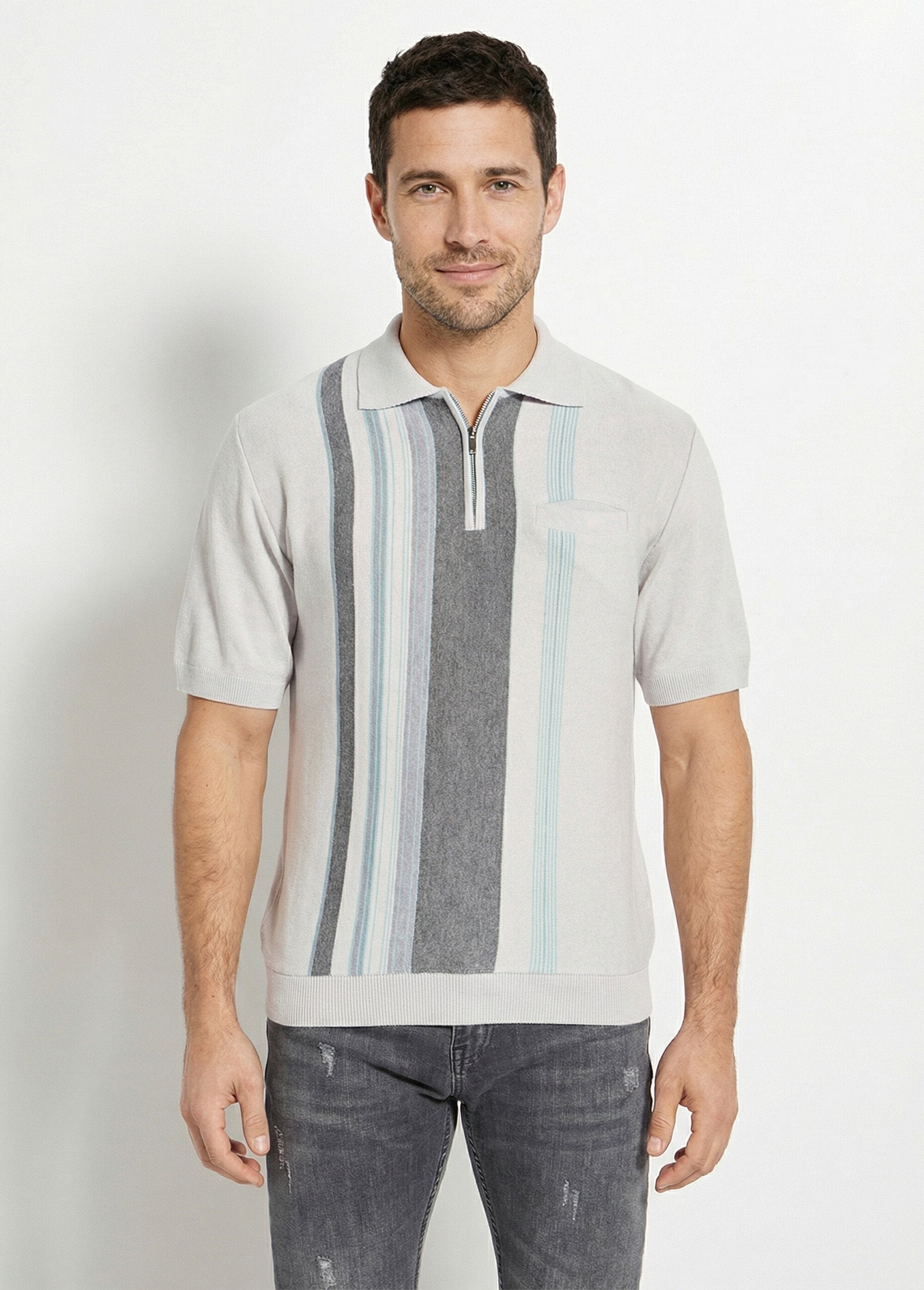Camisa_polo_de_manga_curta_com_zíper_e_listras_jacquard_Gris_FA1_slim
