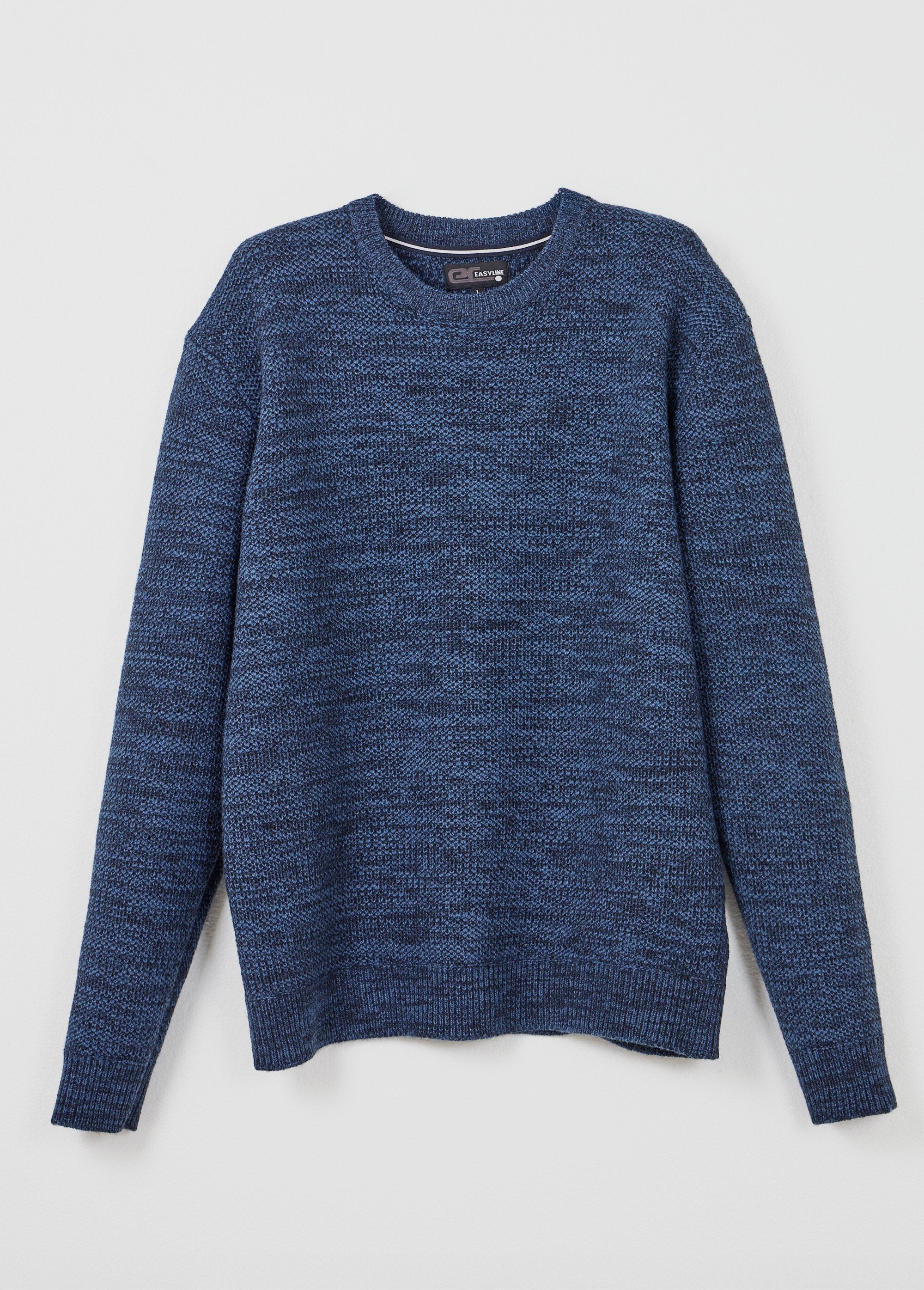 Pull_col_rond_maille_chinée_laine_manches_longues_Bleu_AP1_slim