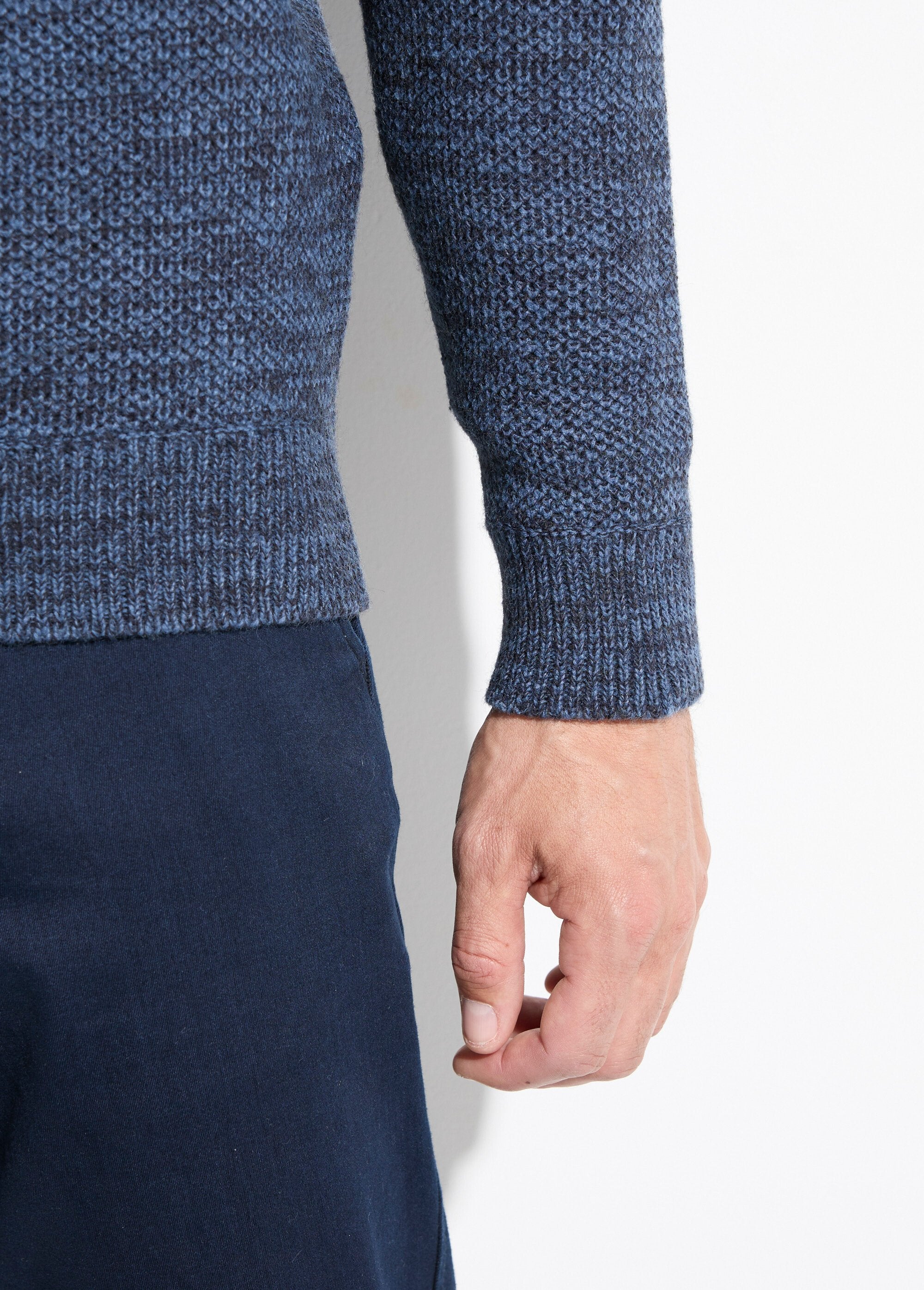 Pull_col_rond_maille_chinée_laine_manches_longues_Bleu_DE2_slim