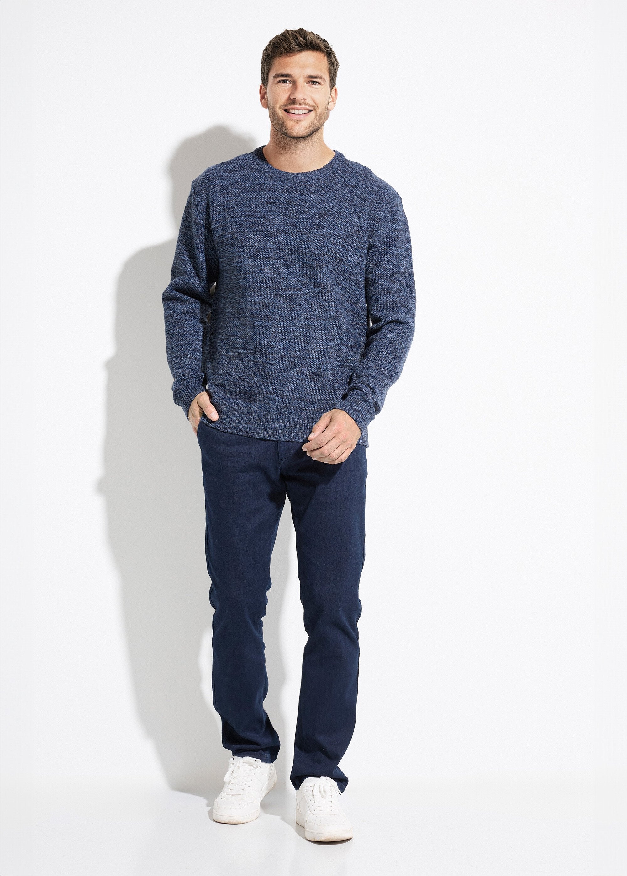 Pull_col_rond_maille_chinée_laine_manches_longues_Bleu_SF1_slim