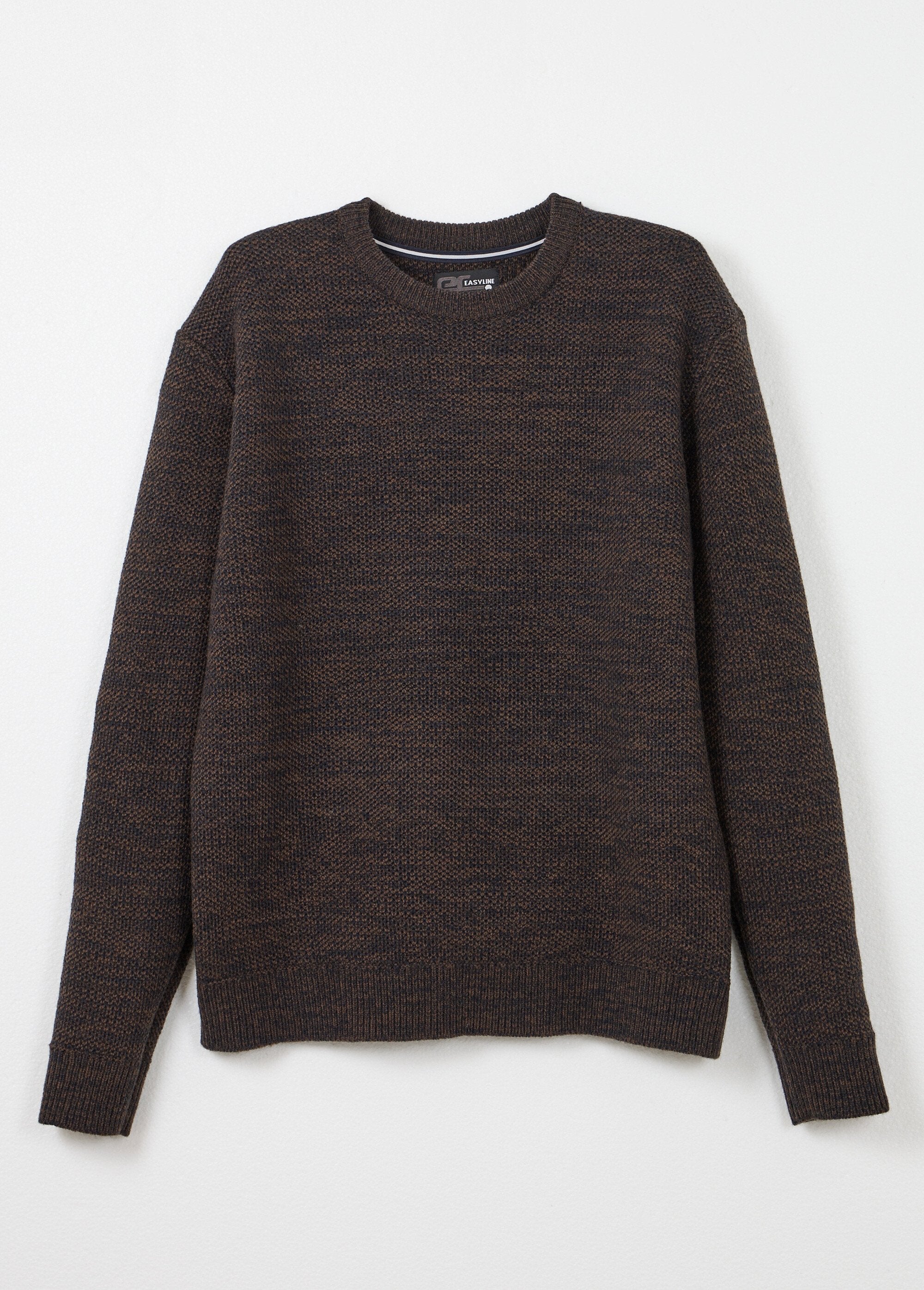 Pull_col_rond_maille_chinée_laine_manches_longues_Marron_AP1_slim