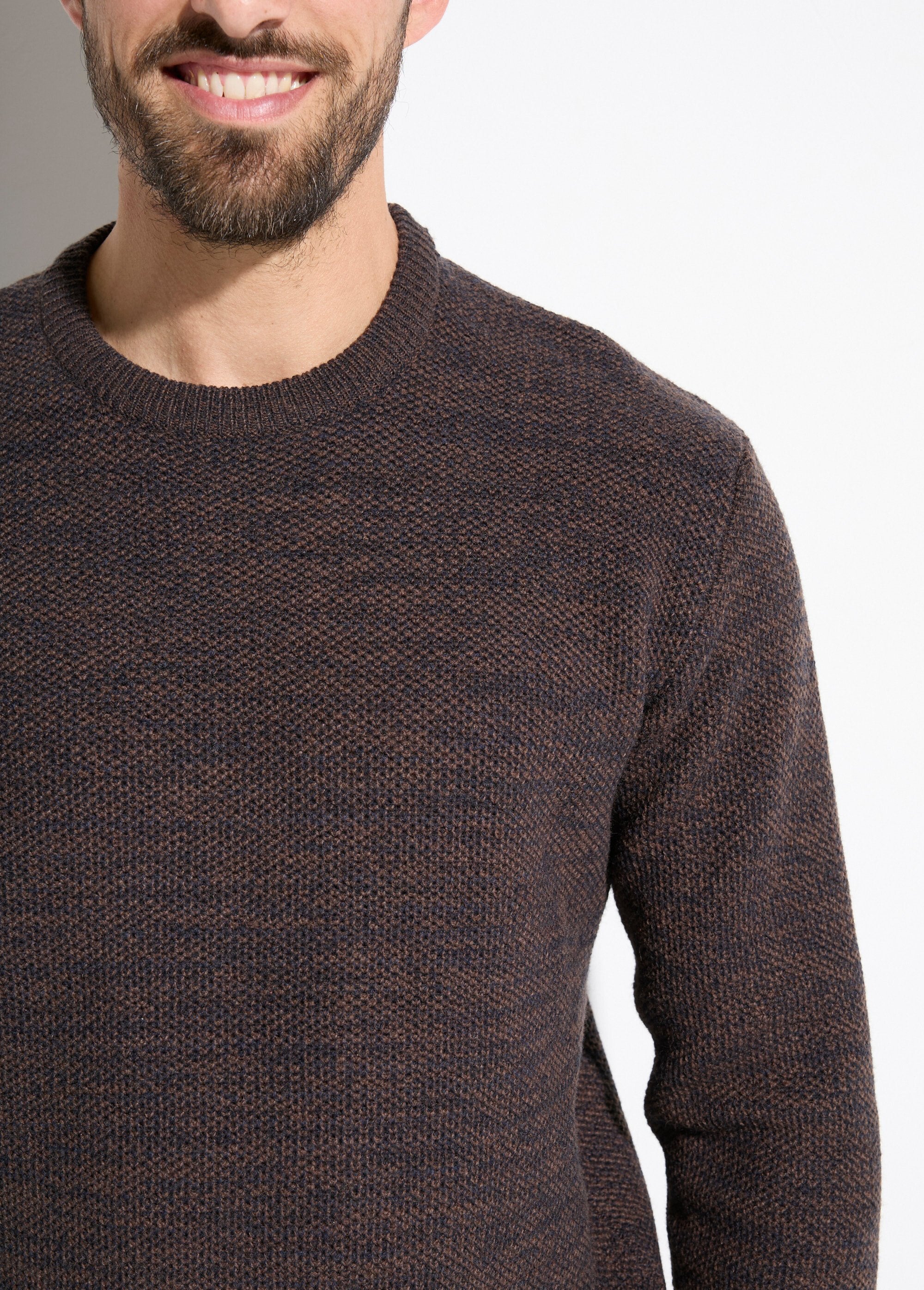Pull_col_rond_maille_chinée_laine_manches_longues_Marron_DE1_slim