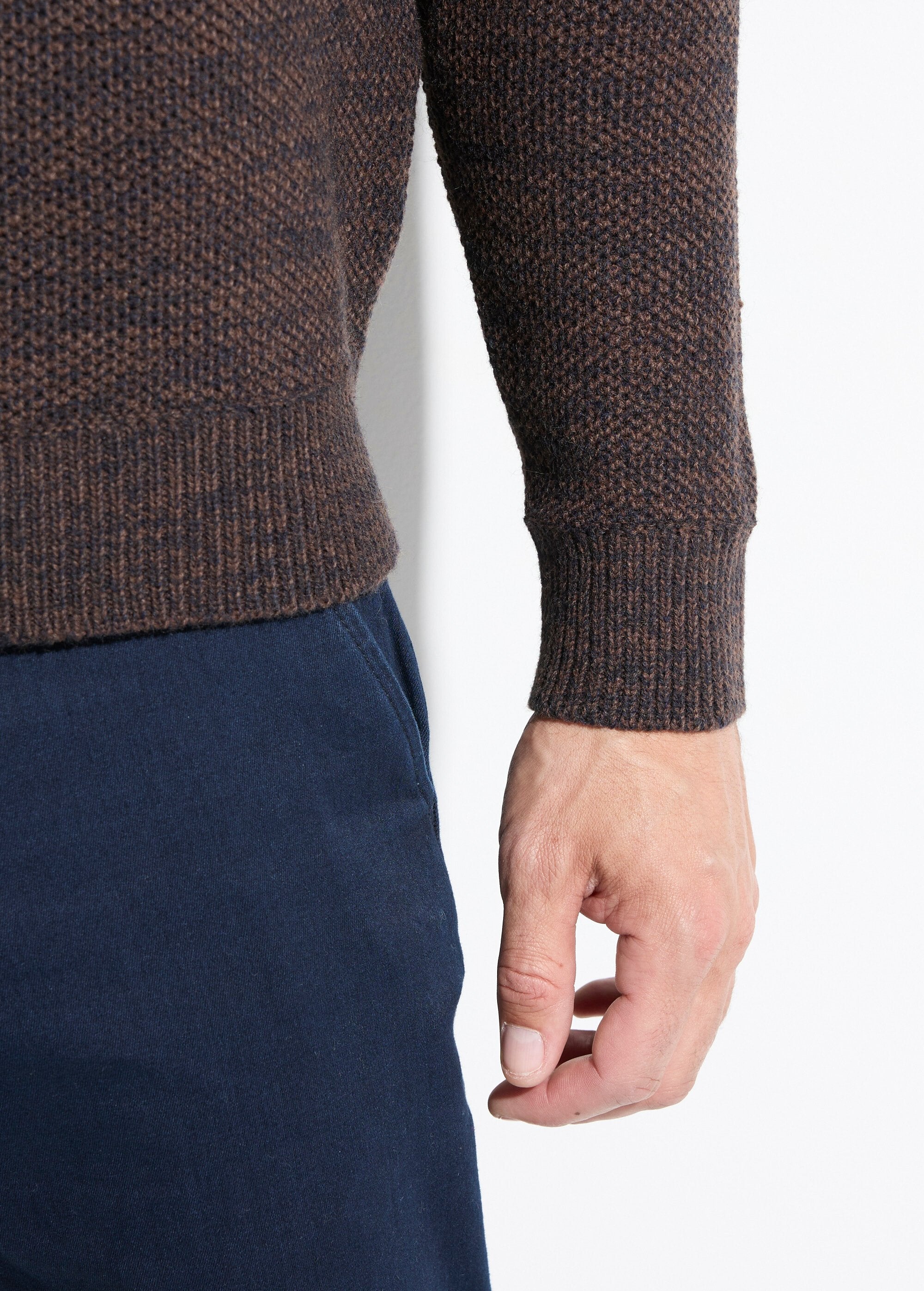 Pull_col_rond_maille_chinée_laine_manches_longues_Marron_DE2_slim