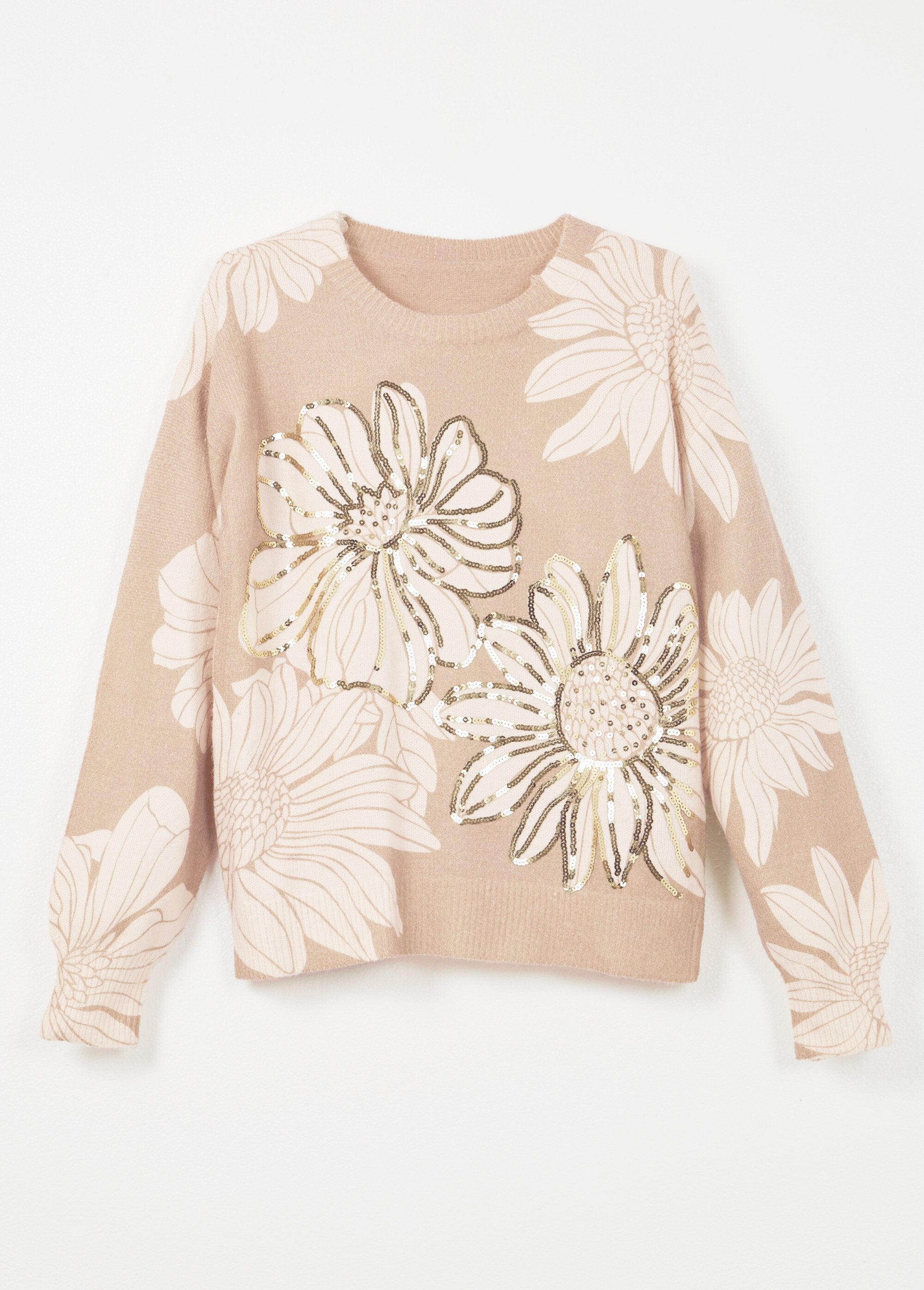 Pull_fin_imprimé_fleurs_sequins_col_rond_Beige_AP1_slim