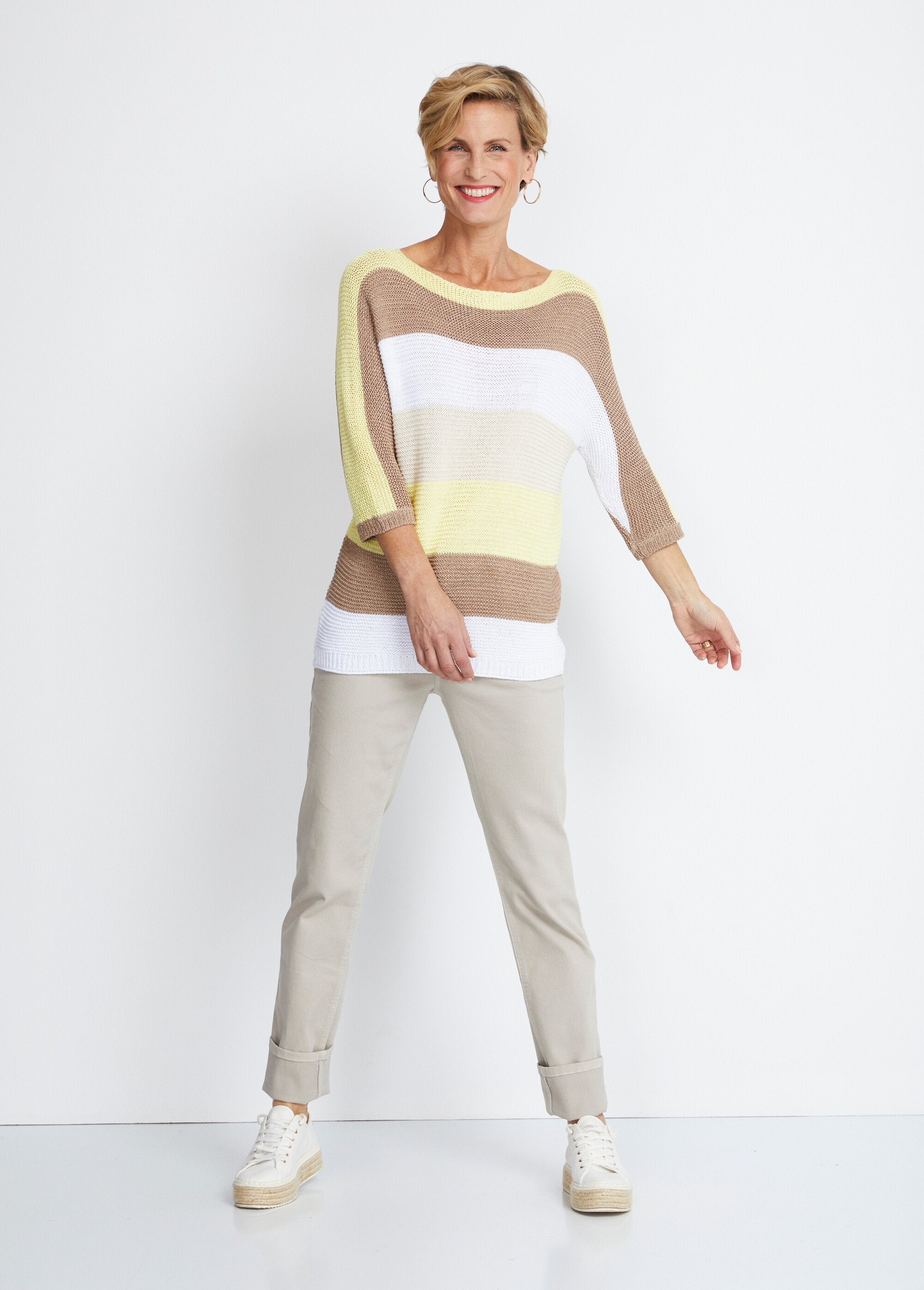 Camisola_às_riscas,_mangas_3/4,_ponto_musgo_Jaune_et_dore_SF1_slim