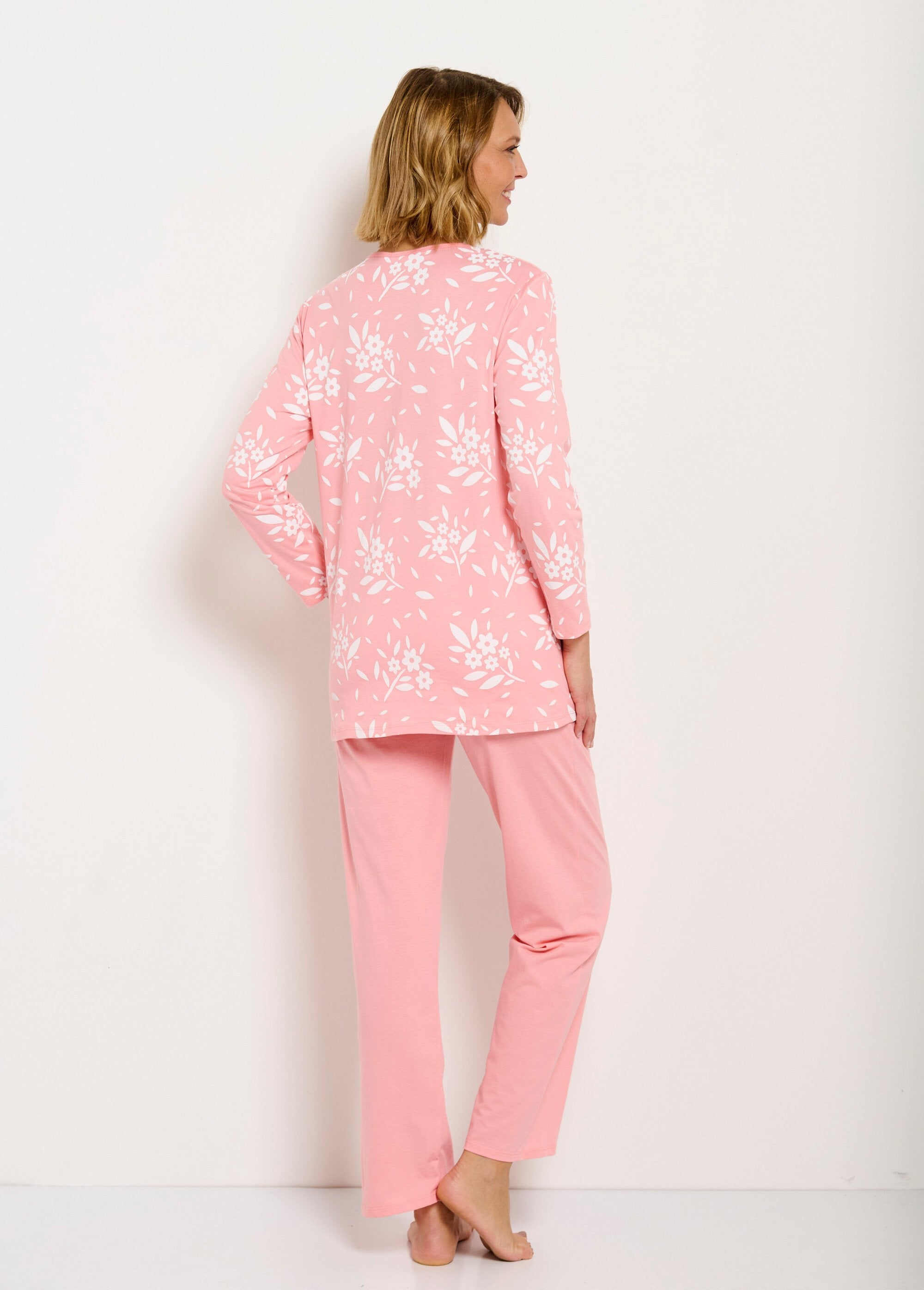 Pijama_de_algodão_com_decote_em_V_e_manga_comprida_com_botões_Corail_DO1_slim