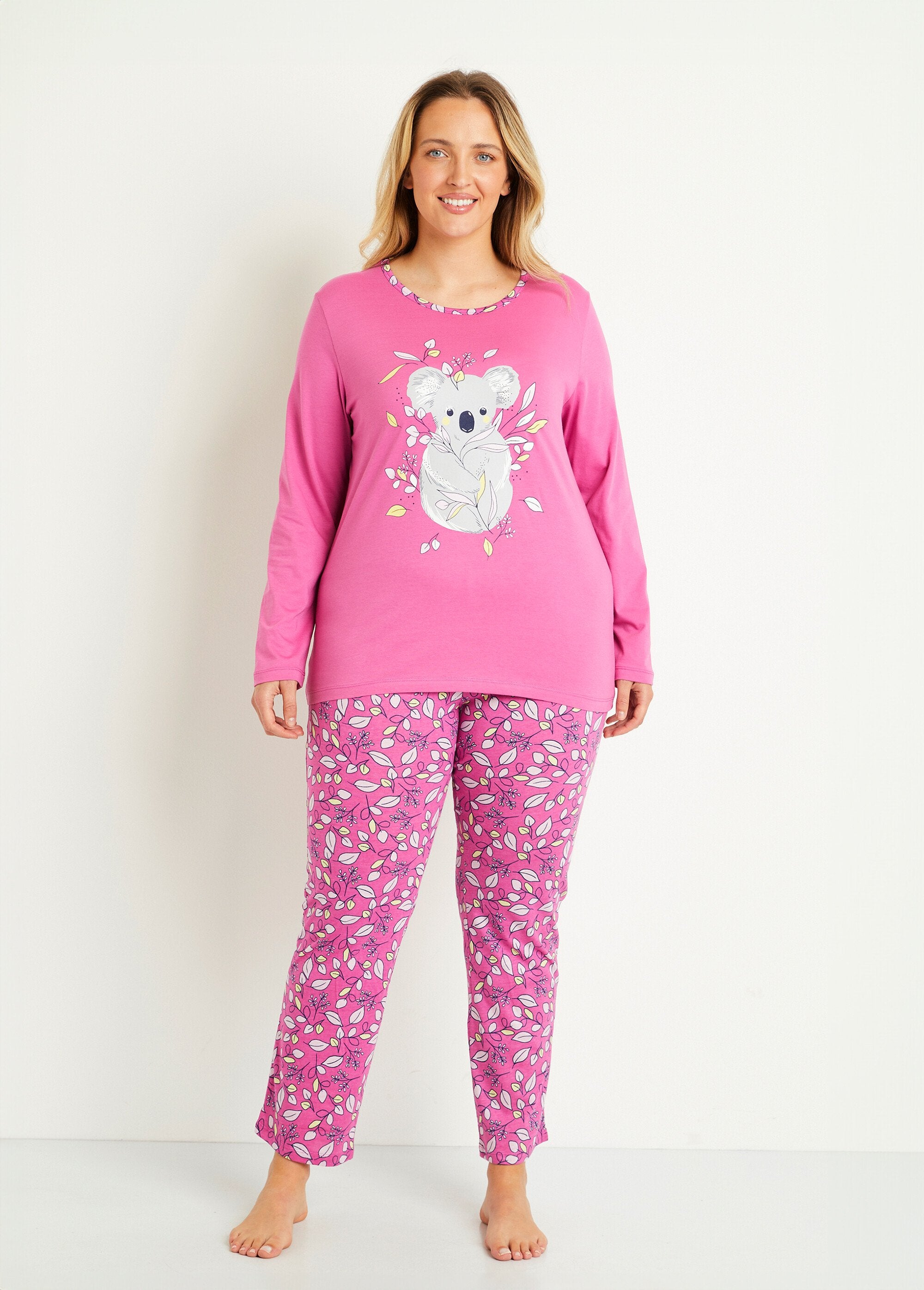 Pijama_de_algodão_com_estampa_de_coala_ROSA_FA1_curvy