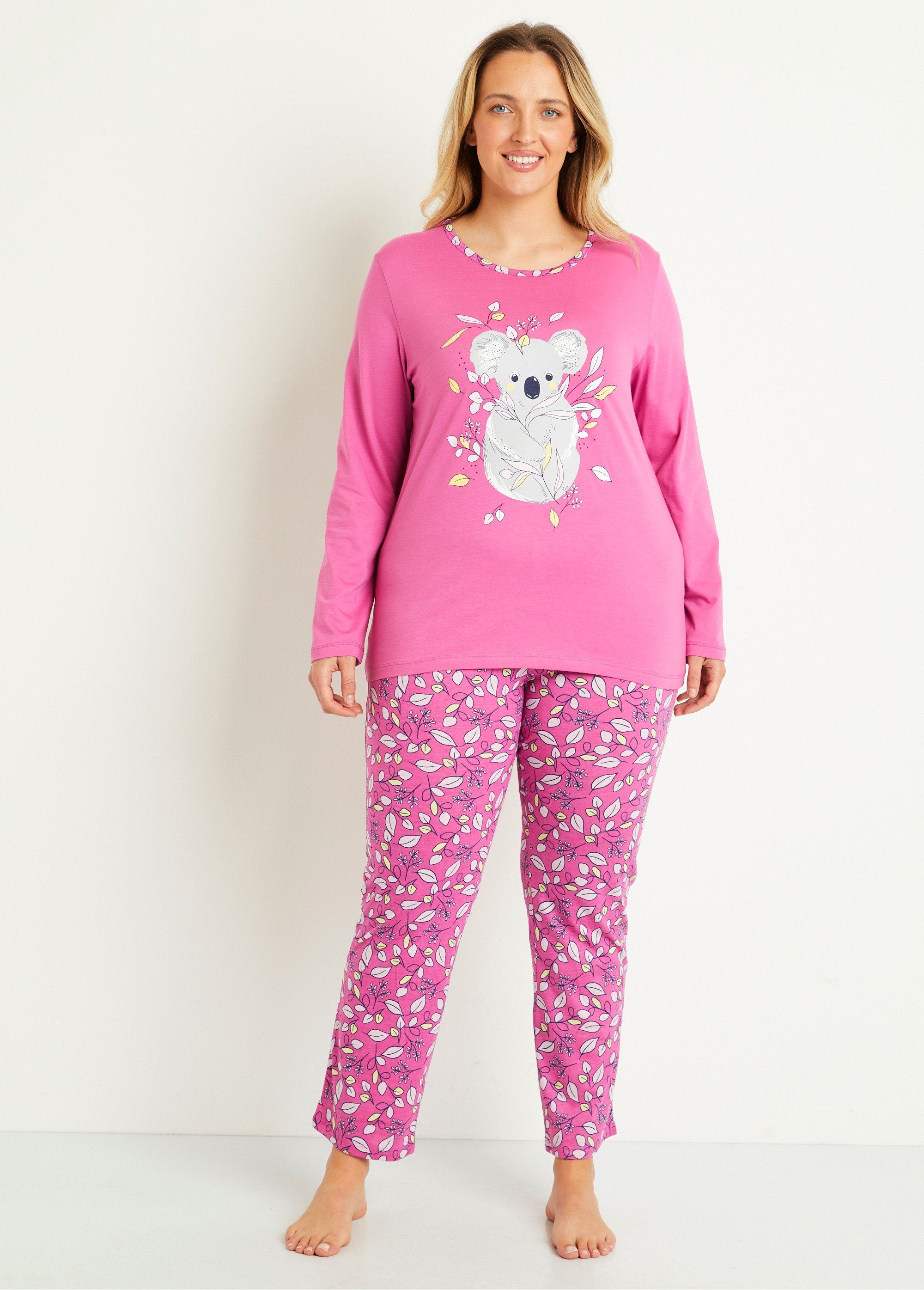 Pijama_de_algodão_com_estampa_de_coala_ROSA_FA1_curvy