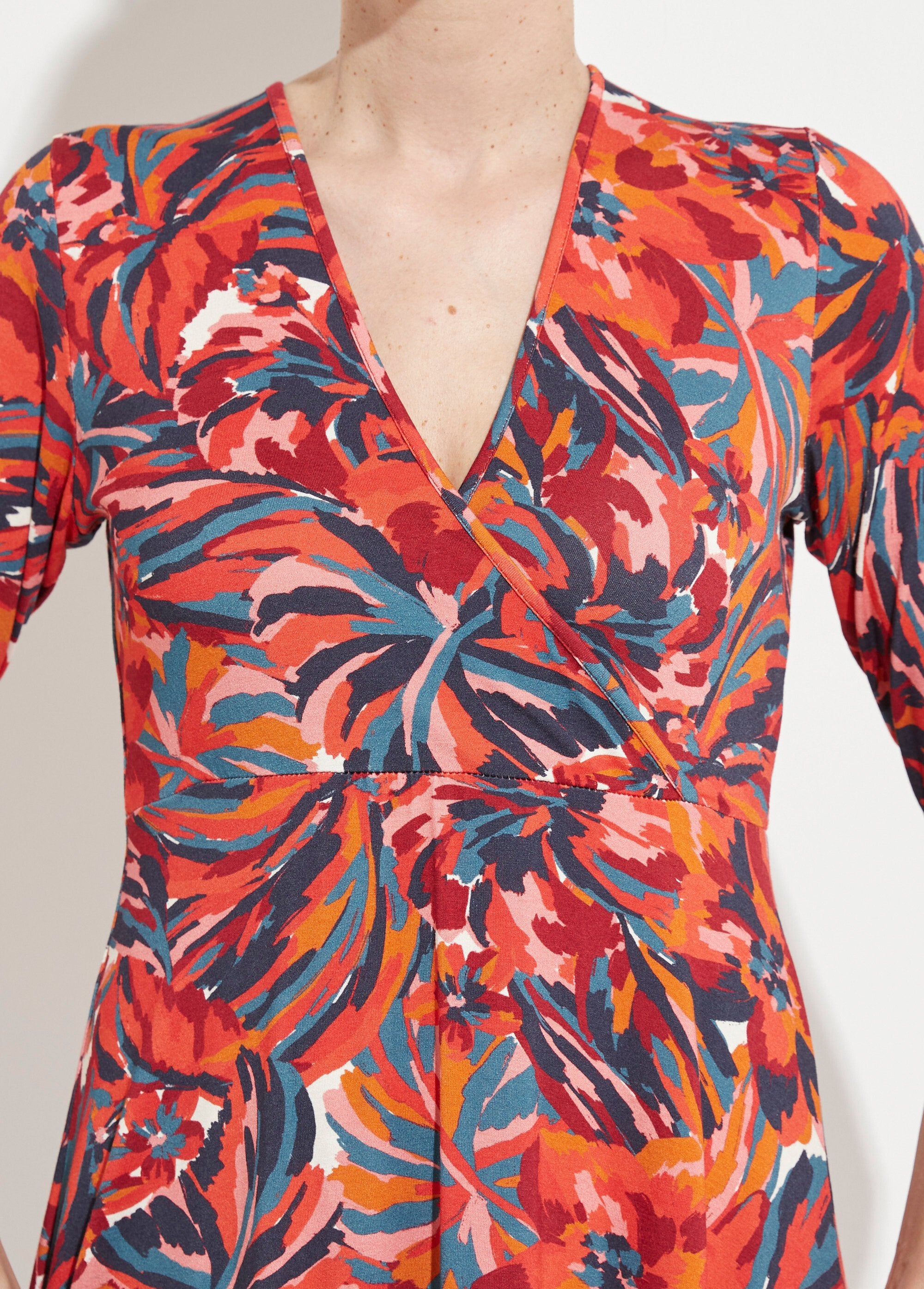 Robe_cache-coeur_courte_manches_3/4_motif_floral_Imprime_tomette_DE1_slim