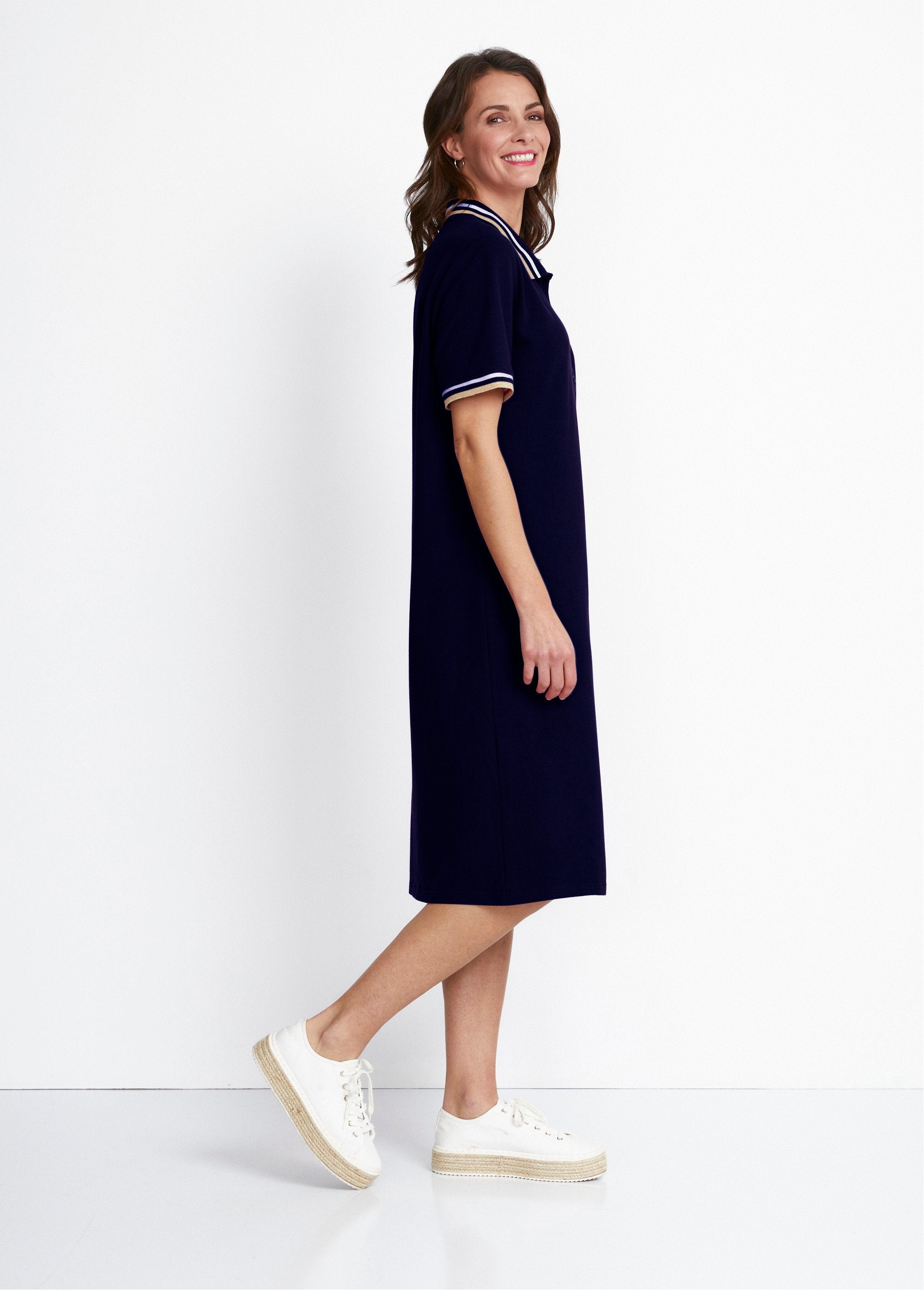 Robe_col_polo_maille_piquée_Marine_DR1_slim