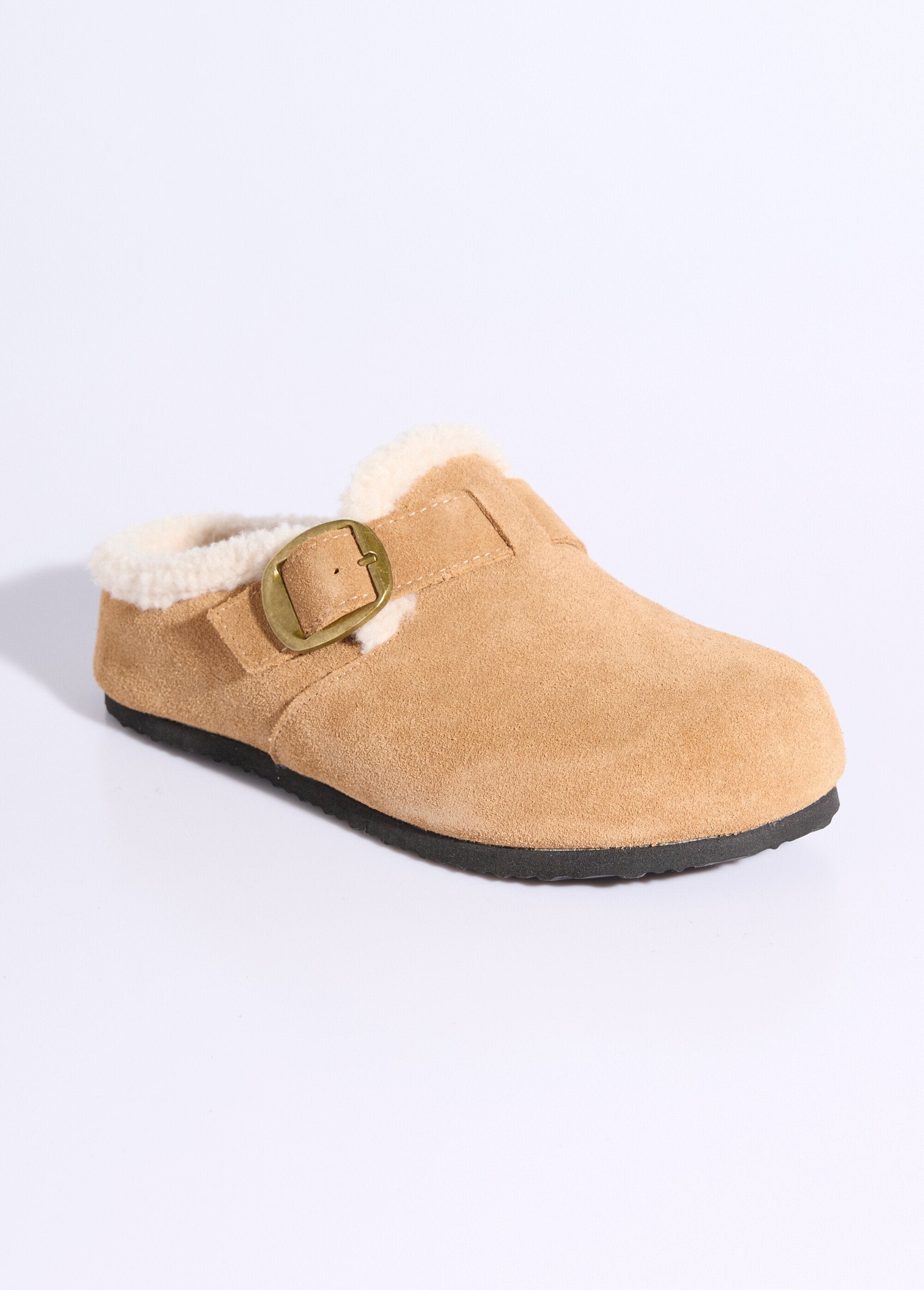 Sabots_en_cuir_suédé,_intérieur_fourrure_Camel_FA1_slim