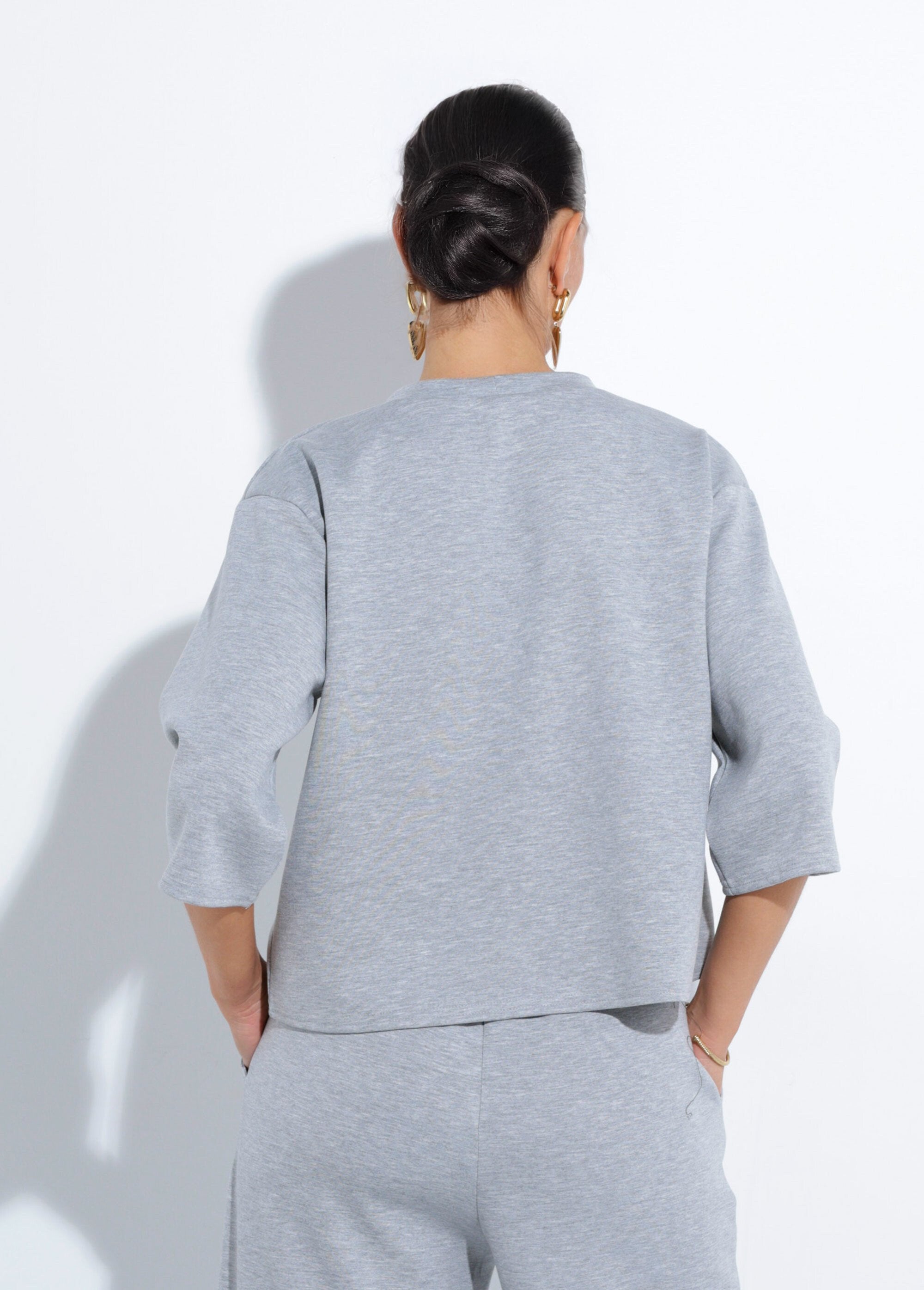 Sweat_coupe_confort_avec_manches_3/4_Gris_chine_DO1_slim