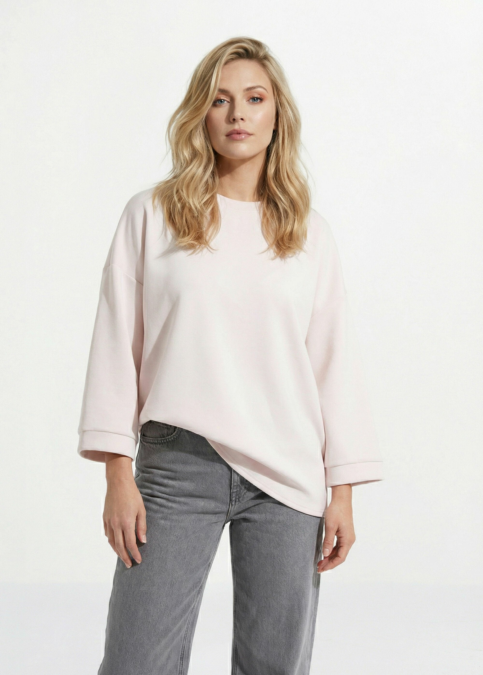 Sweat_shirt_large_col_rond,_manches_3/4_Blanc_FA1_slim