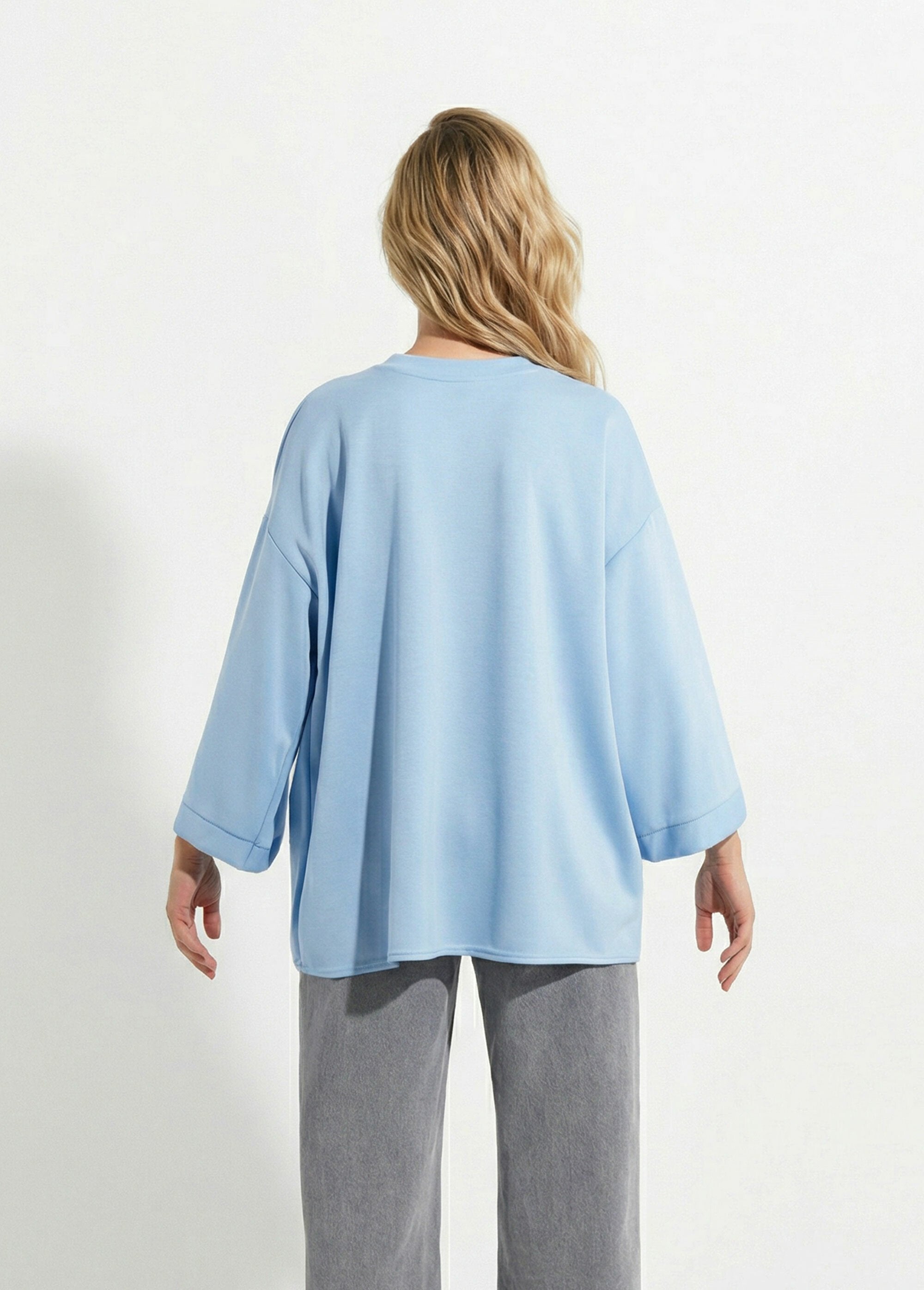 Sweat_shirt_large_col_rond,_manches_3/4_Bleu_ciel_DO1_slim