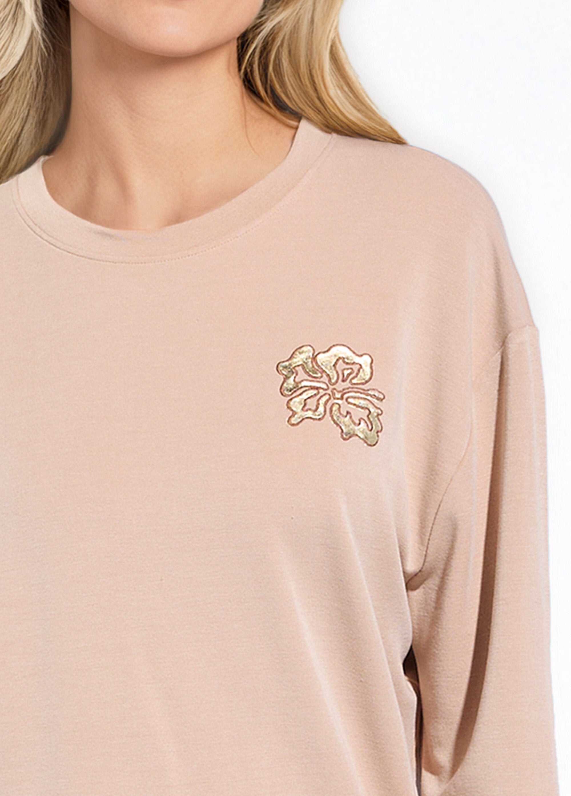 Sweat_volume_boite_molleton_brodé_détail_brillant_Noisette_DE1_slim