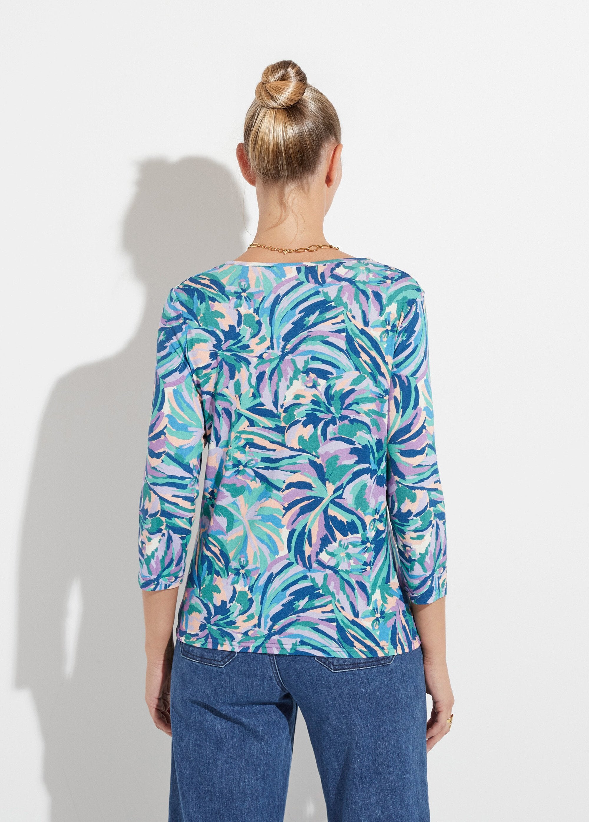 T-shirt_col_rond_manches_3/4_imprimé_Imprime_bleu_DO1_slim