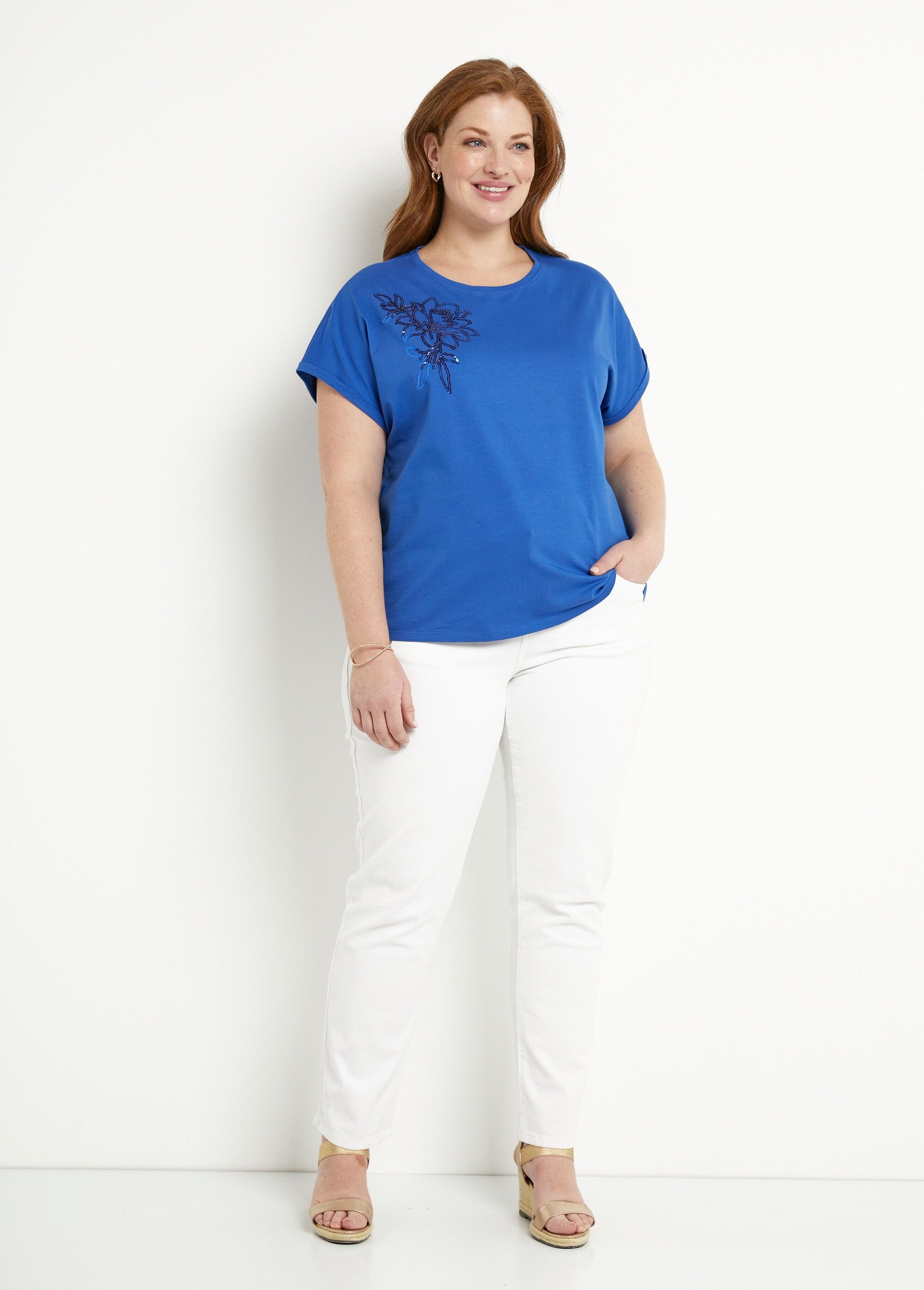 T-shirt_coton_uni_sequins_manches_courtes_Bleu_dur_SF1_curvy