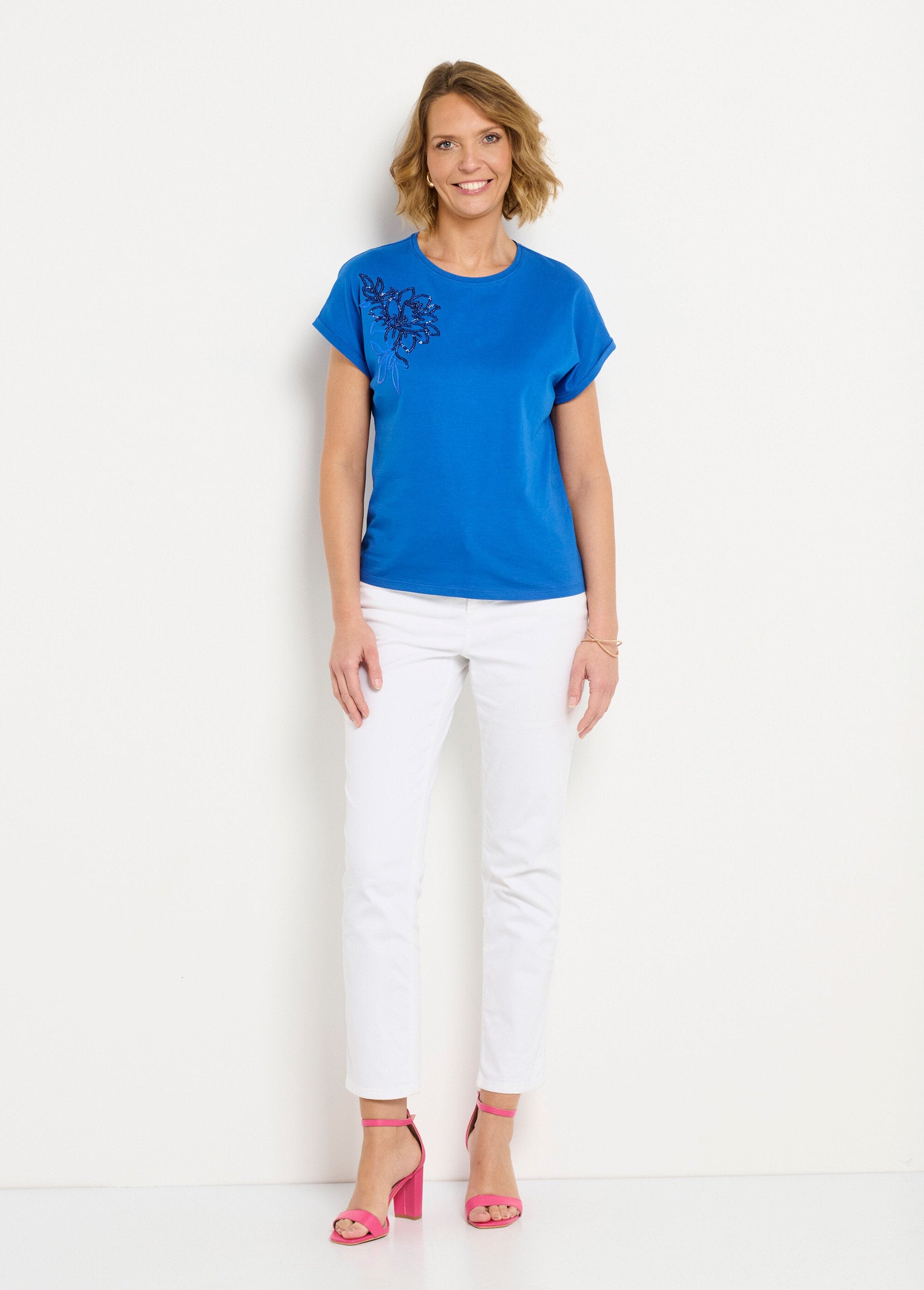 T-shirt_coton_uni_sequins_manches_courtes_Bleu_dur_SF1_slim