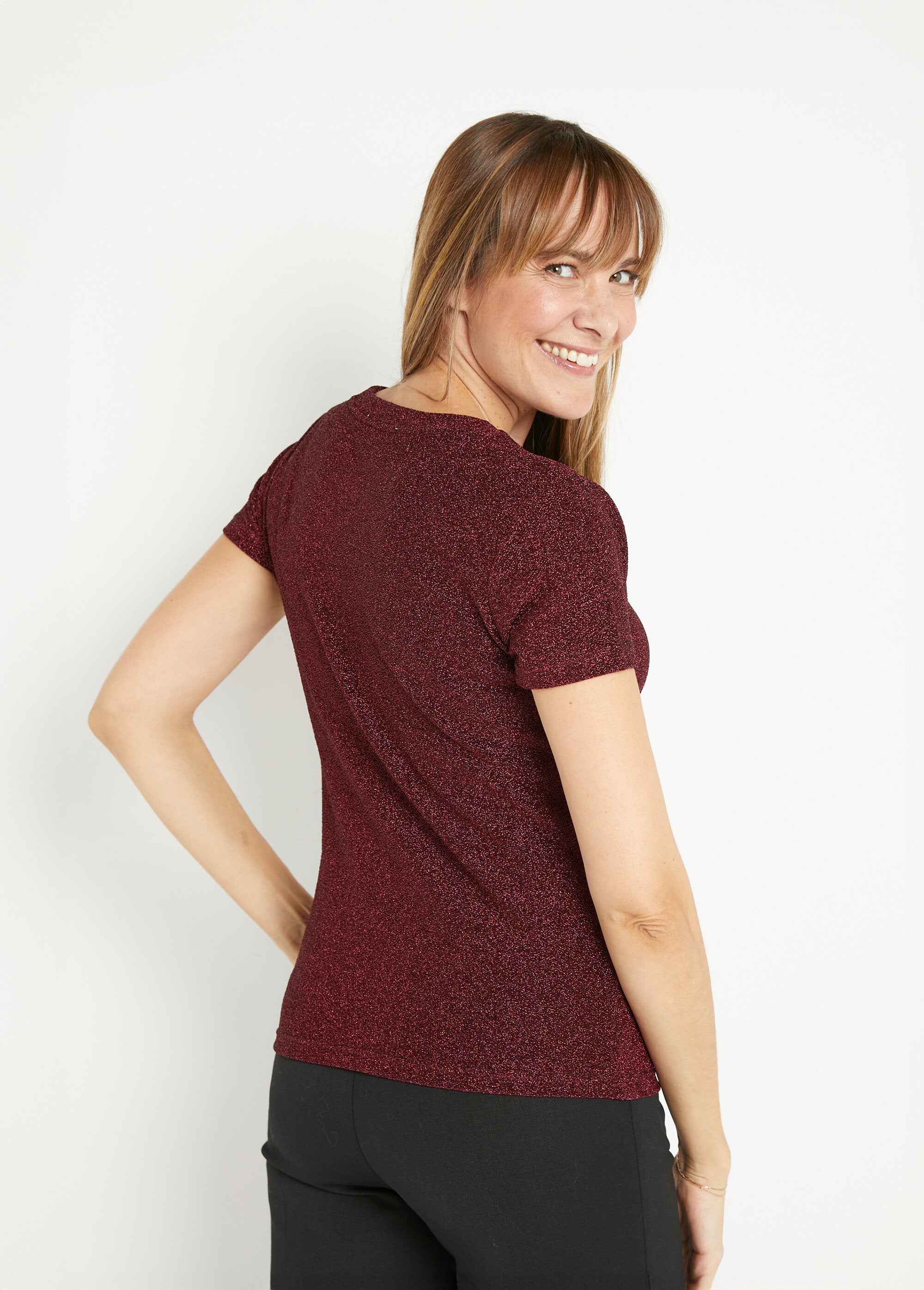 T-shirt_maille_pailletée_manches_courtes_Bordeaux_DO1_slim