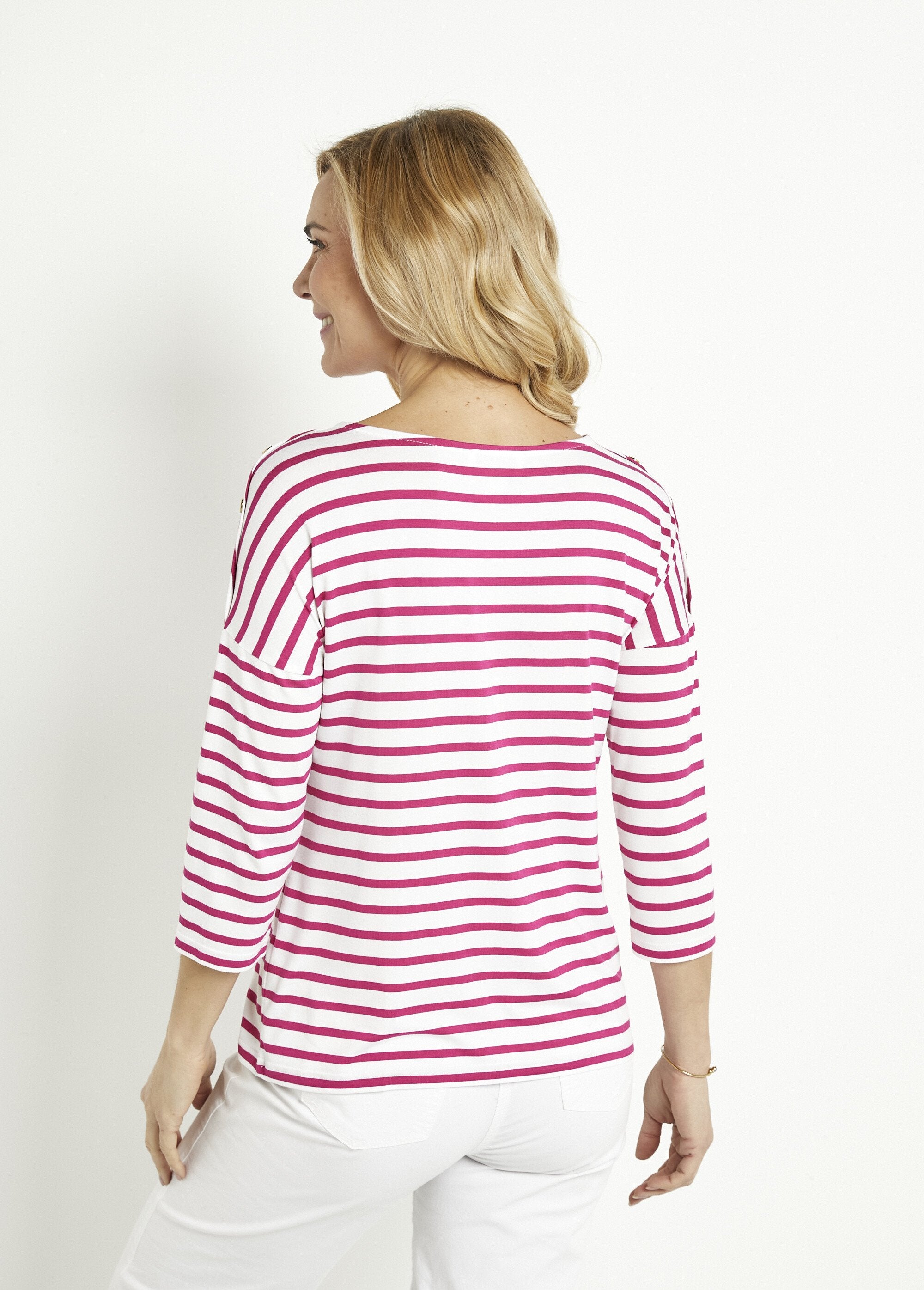 T-shirt_de_manga_curta_às_riscas_Blanc_et_fuchsia_DO1_slim