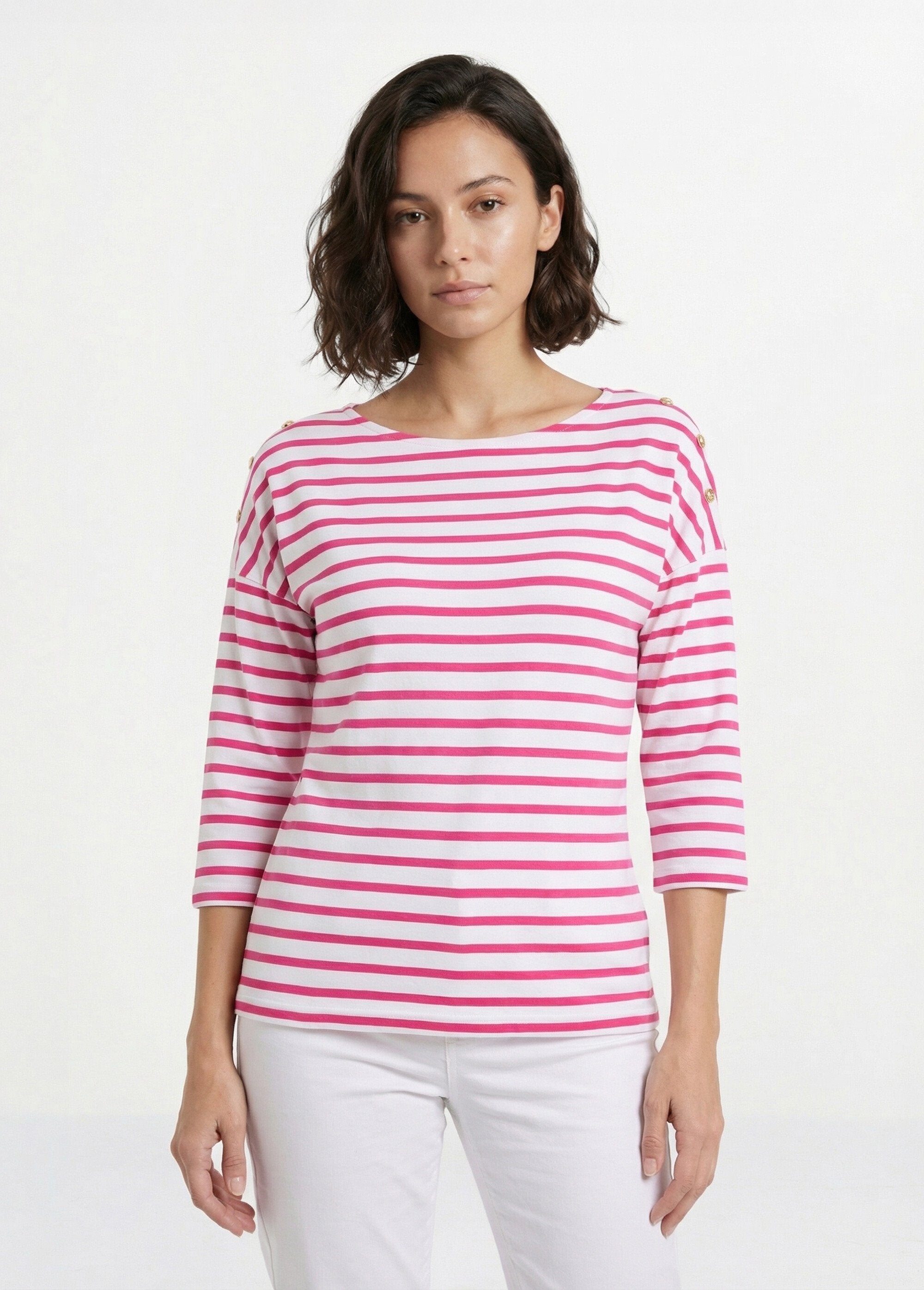 T-shirt_de_manga_curta_às_riscas_Blanc_et_fuchsia_FA1_slim