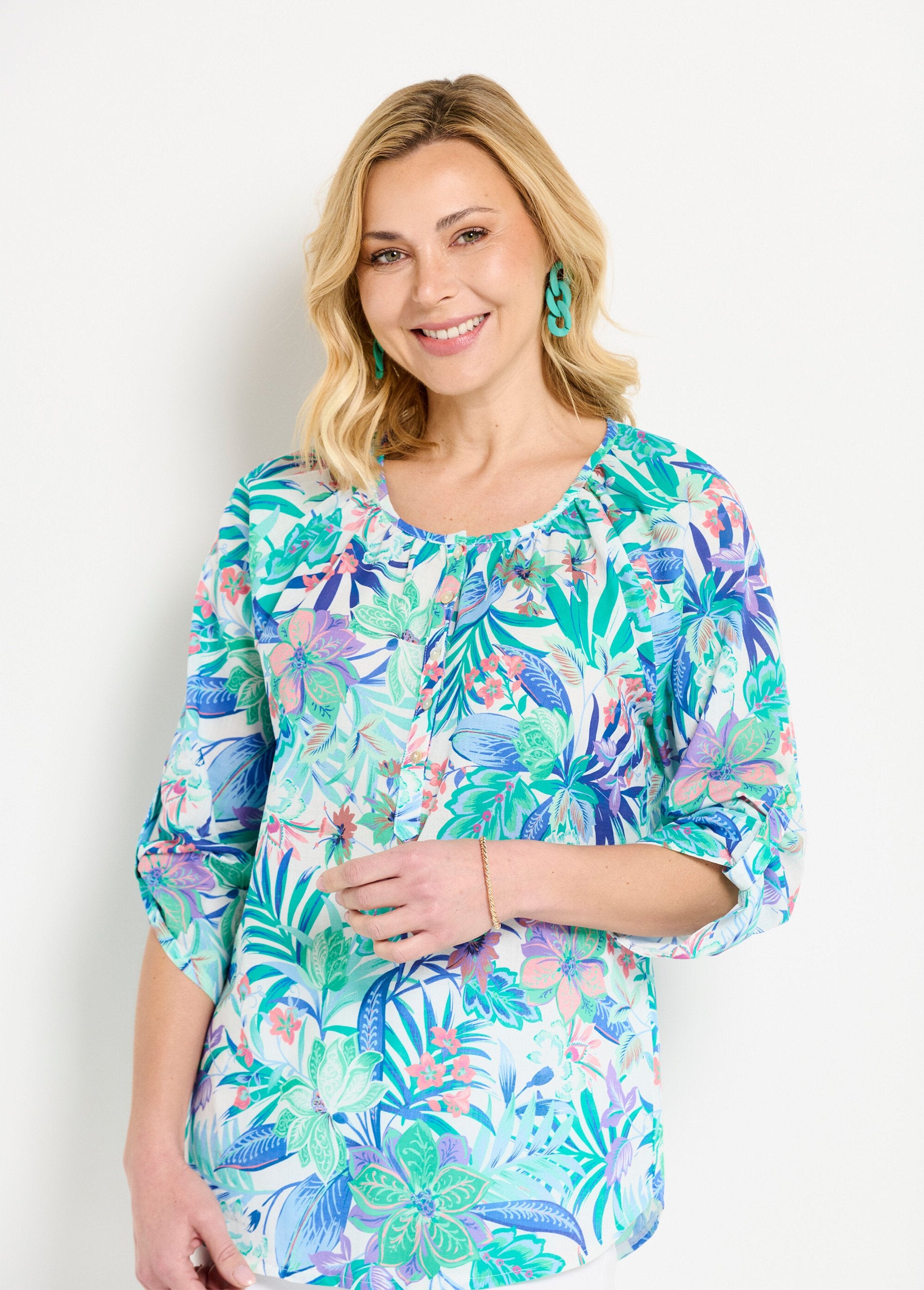Tunique_ample_voile_imprimé_coton_manches_3/4_Multicolore_FA2_slim