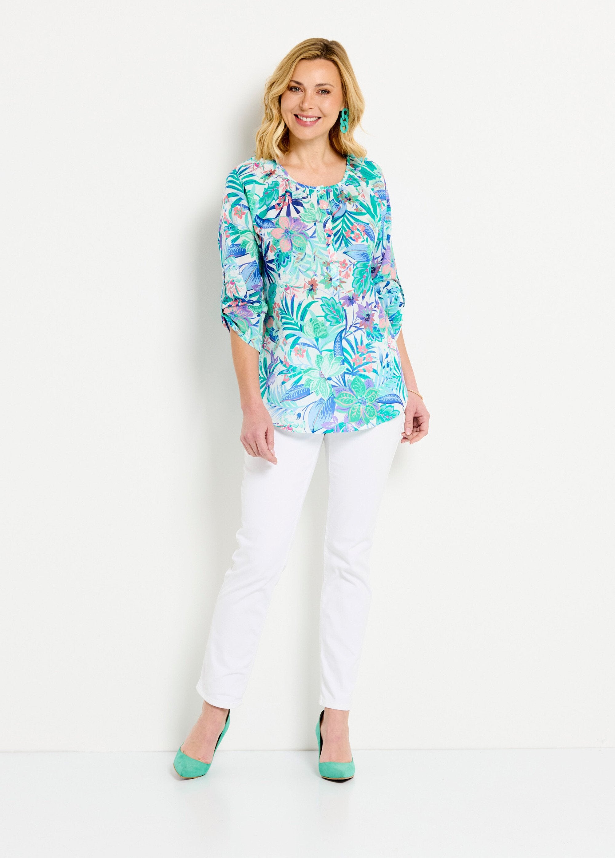 Tunique_ample_voile_imprimé_coton_manches_3/4_Multicolore_SF1_slim
