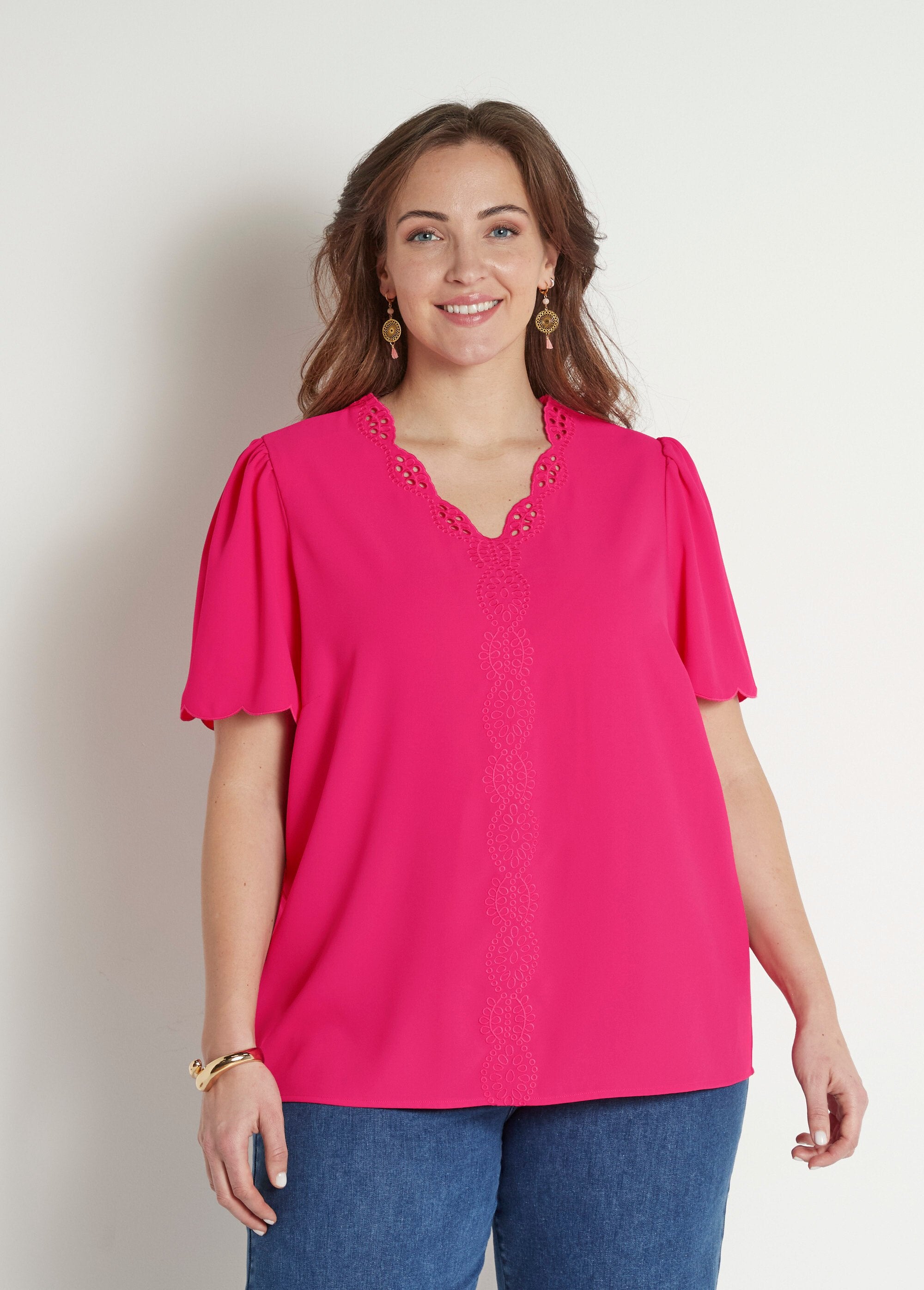 Túnica_comprida_bordada_com_mangas_curtas_lisas_Fuchsia_FA1_curvy