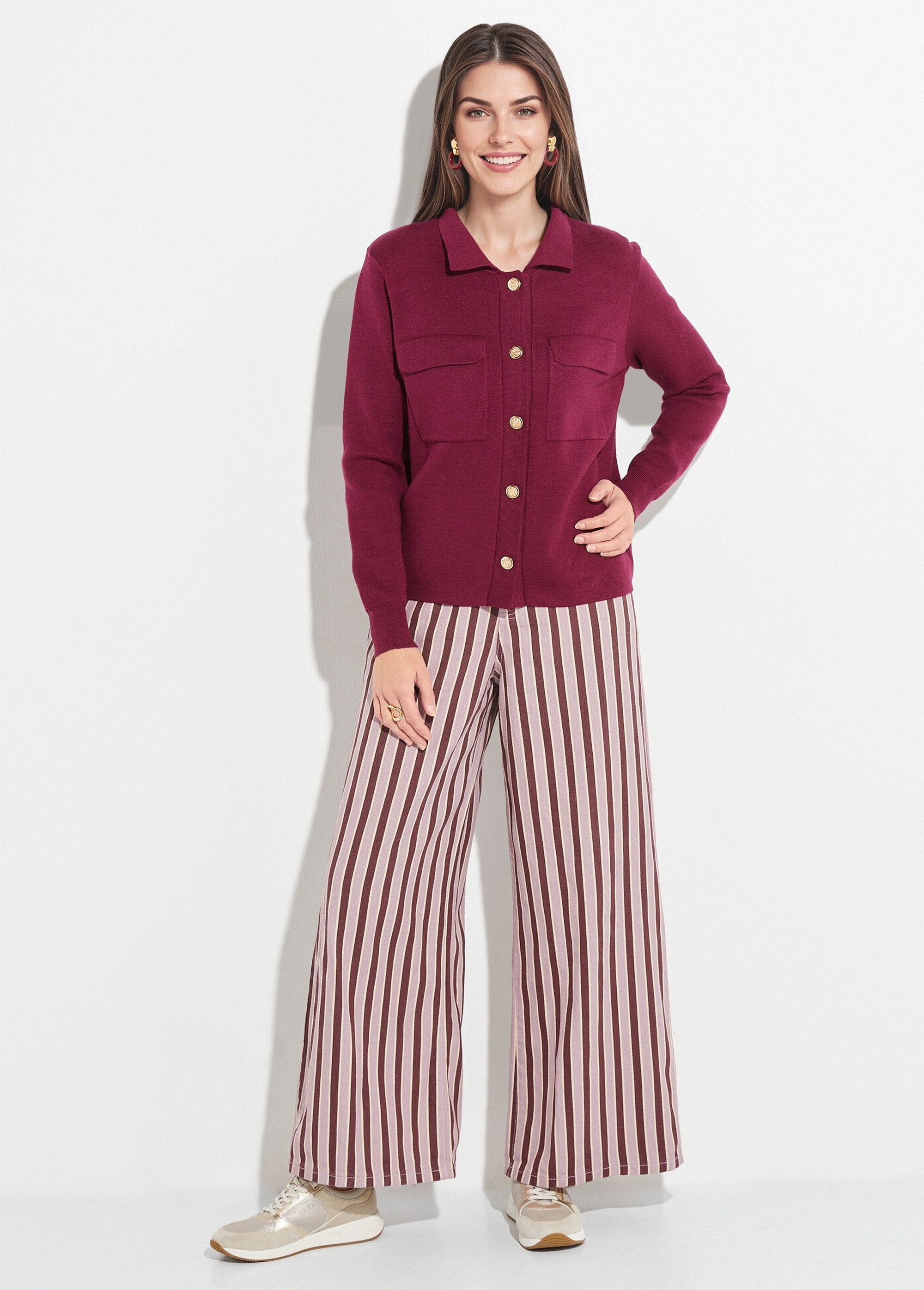 Veste_maille_jacquard_et_boutons_métal_Bordeaux_SF1_slim